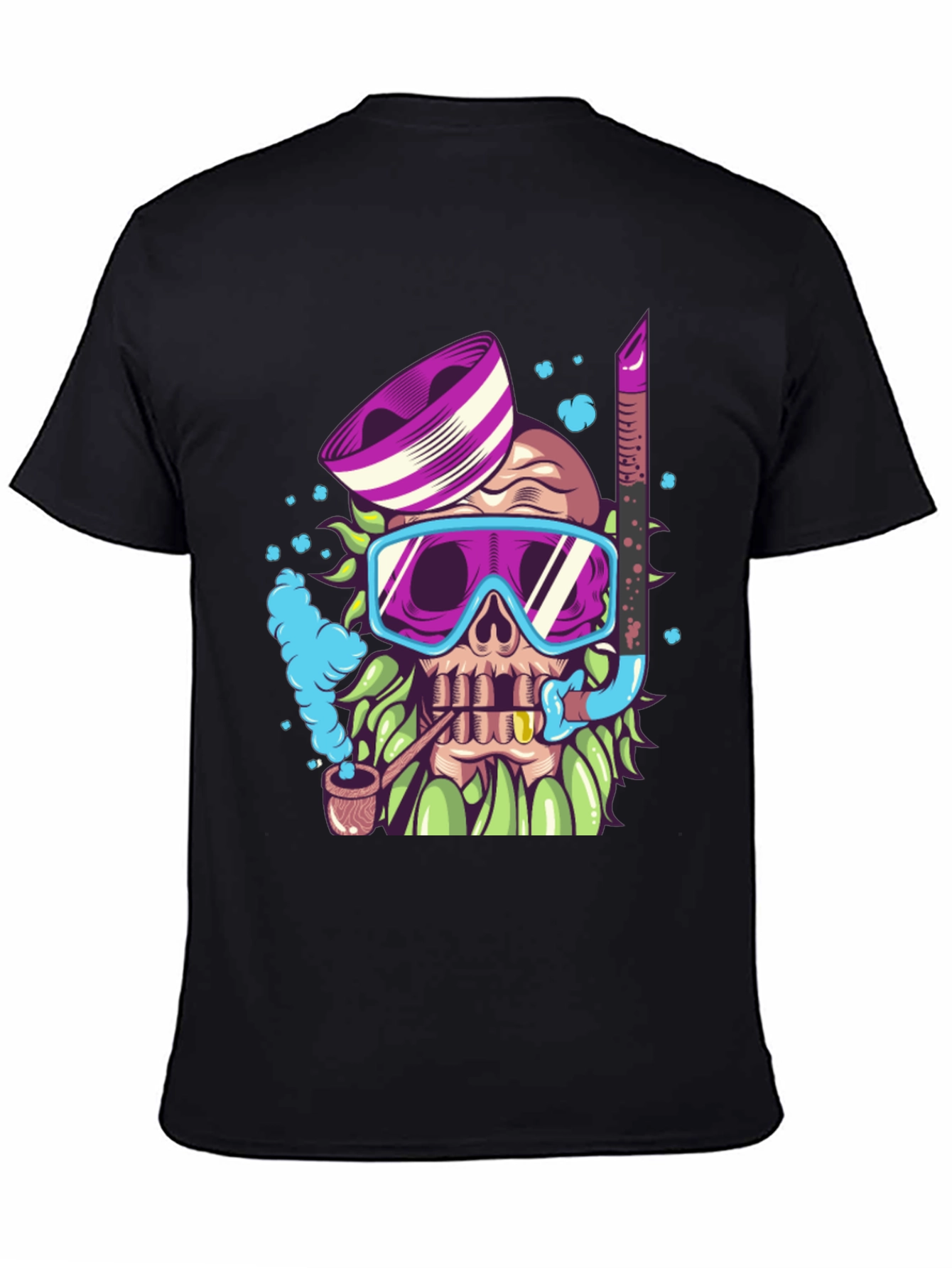 Black Diver Skull Graphic Tee - Black Cotton T-Shirt view 4