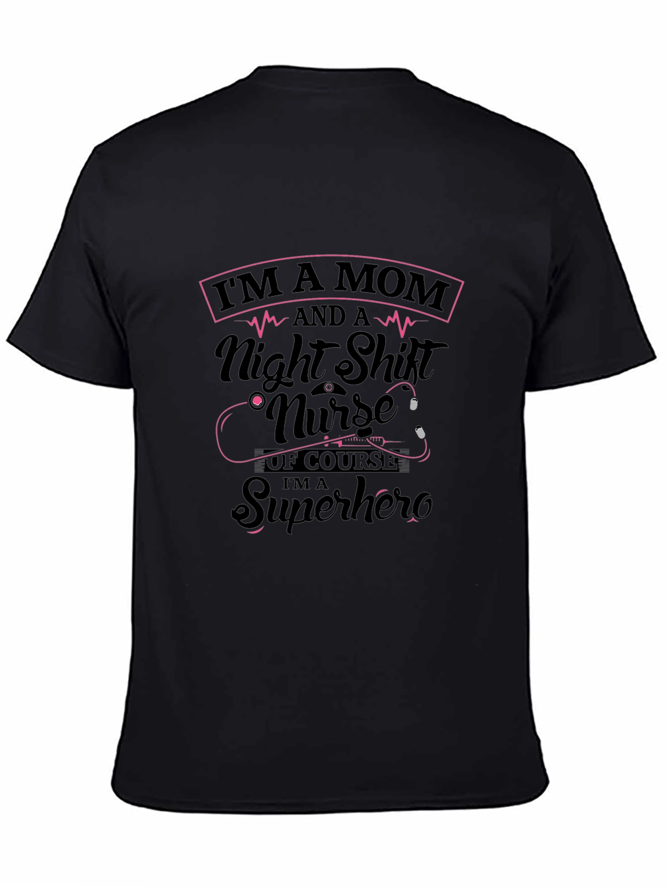 Black Mom Night Shift Nurse Superhero Black T-Shirt view 4