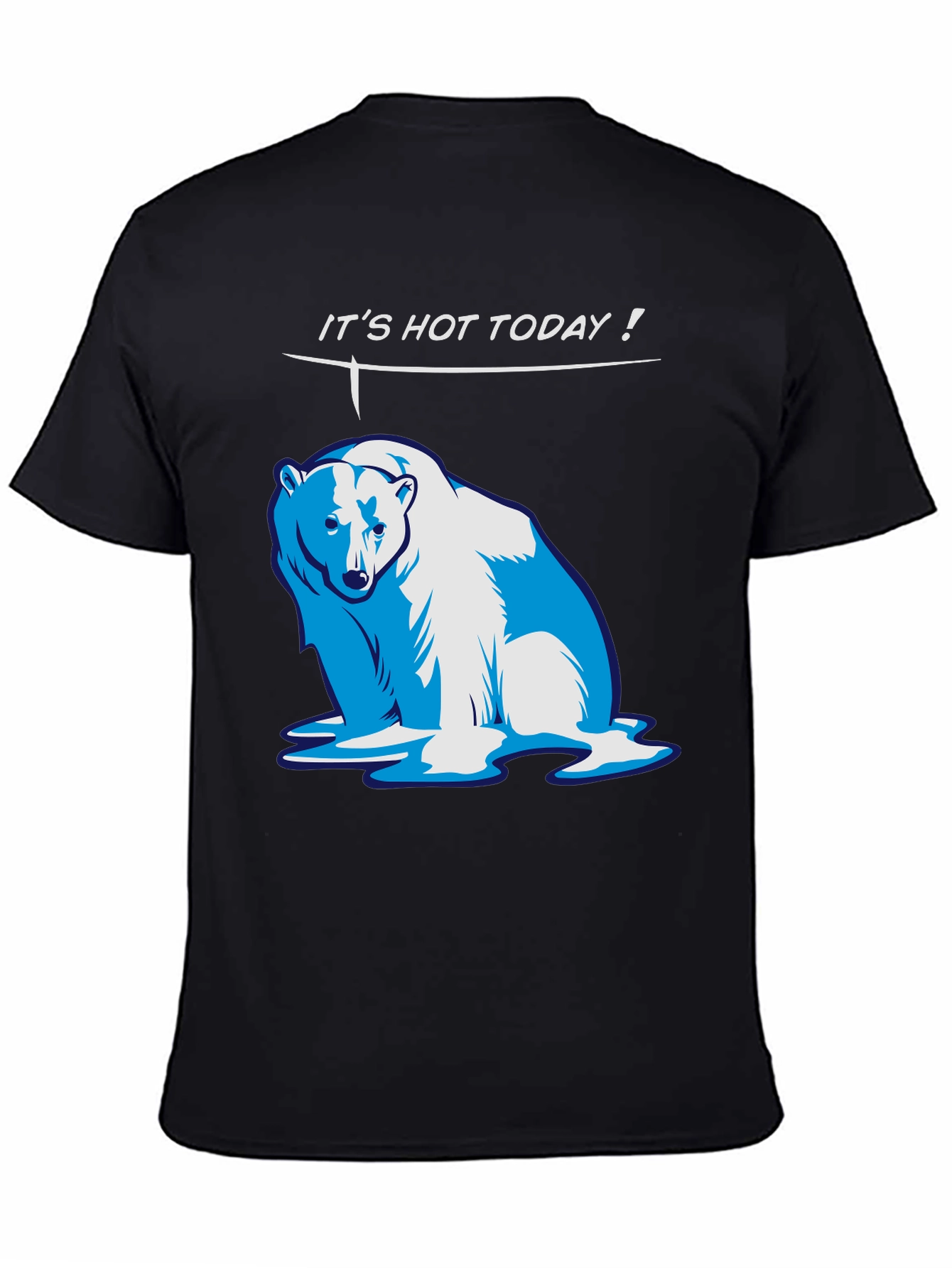 Black Funny "It's Hot Today!" Polar Bear Graphic T-Shirt view 4