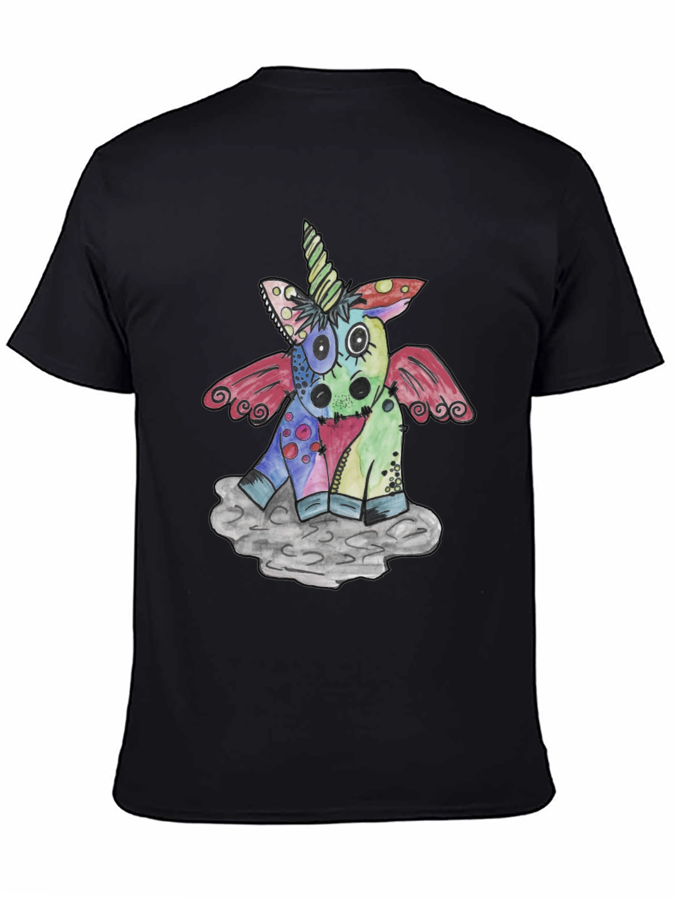 Black Whimsical Unicorn Graphic T-Shirt - Unique Design view 4