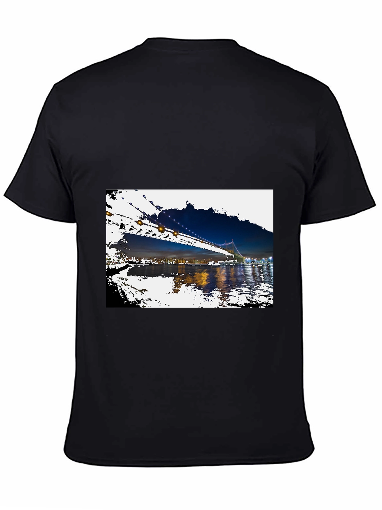Black Night Bridge Print Black T-Shirt view 4