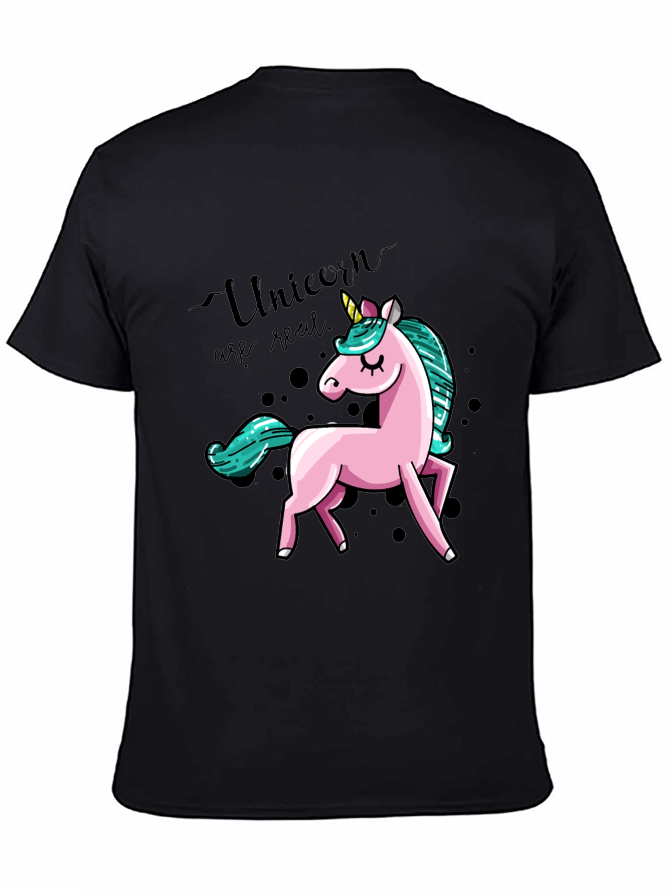 Unicorn Graphic Print T-Shirt - Black - 4