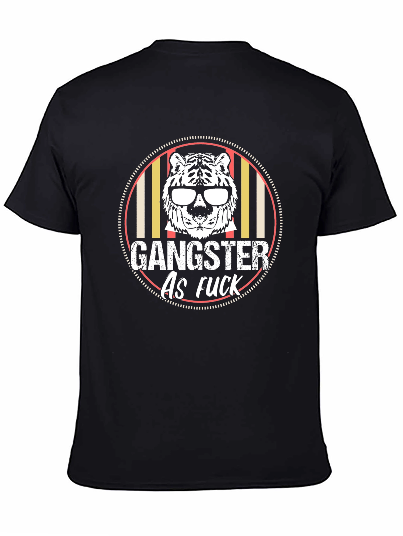 Black Gangster Tiger Graphic Tee - Black Crew Neck T-Shirt view 4