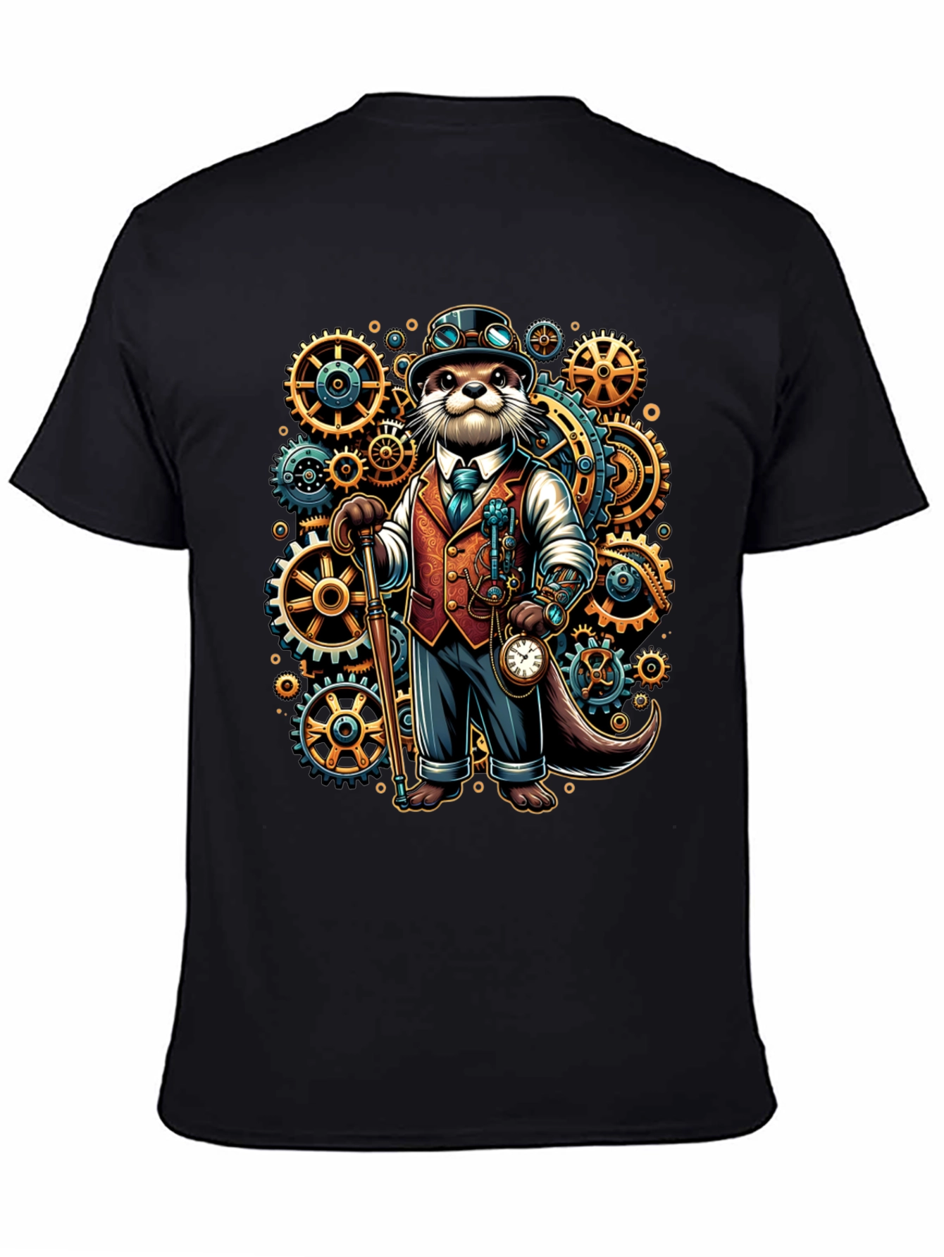 Black Steampunk Otter Graphic Tee view 4