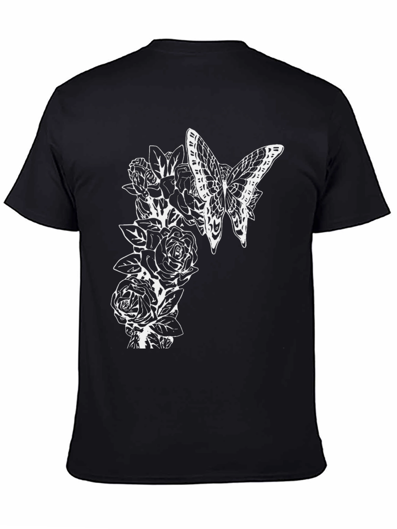 Black Butterfly and Roses Graphic T-Shirt - Men's Black Tee view 4