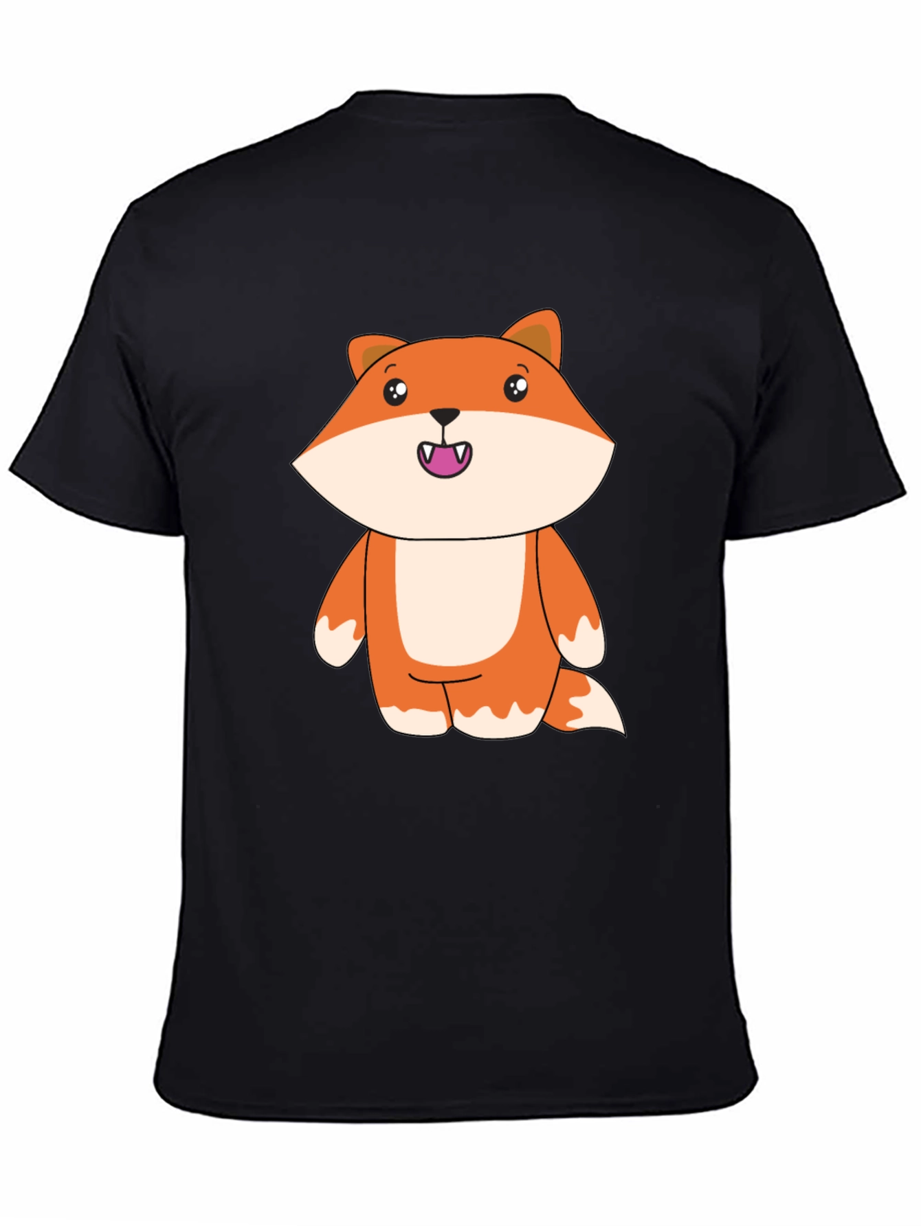 Black Cute Cartoon Fox Black T-Shirt view 4