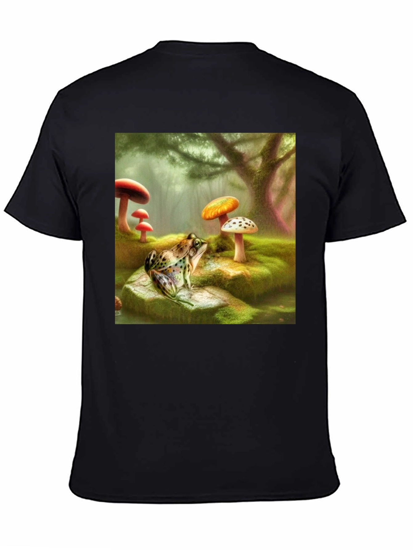 Black Frog & Mushroom Forest Graphic T-Shirt view 4