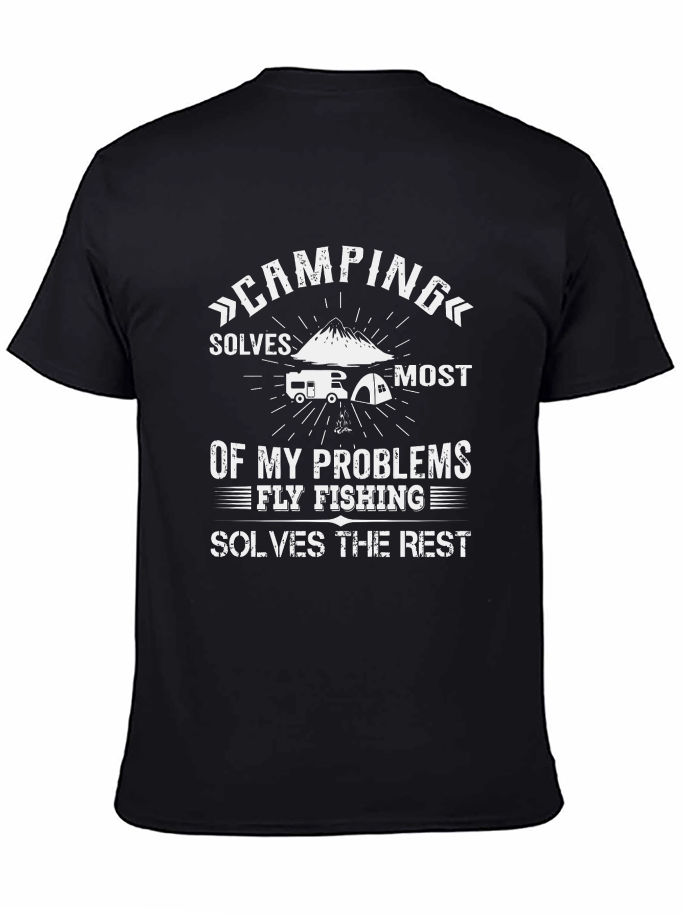 Black Camping & Fly Fishing Problem Solver T-Shirt view 4