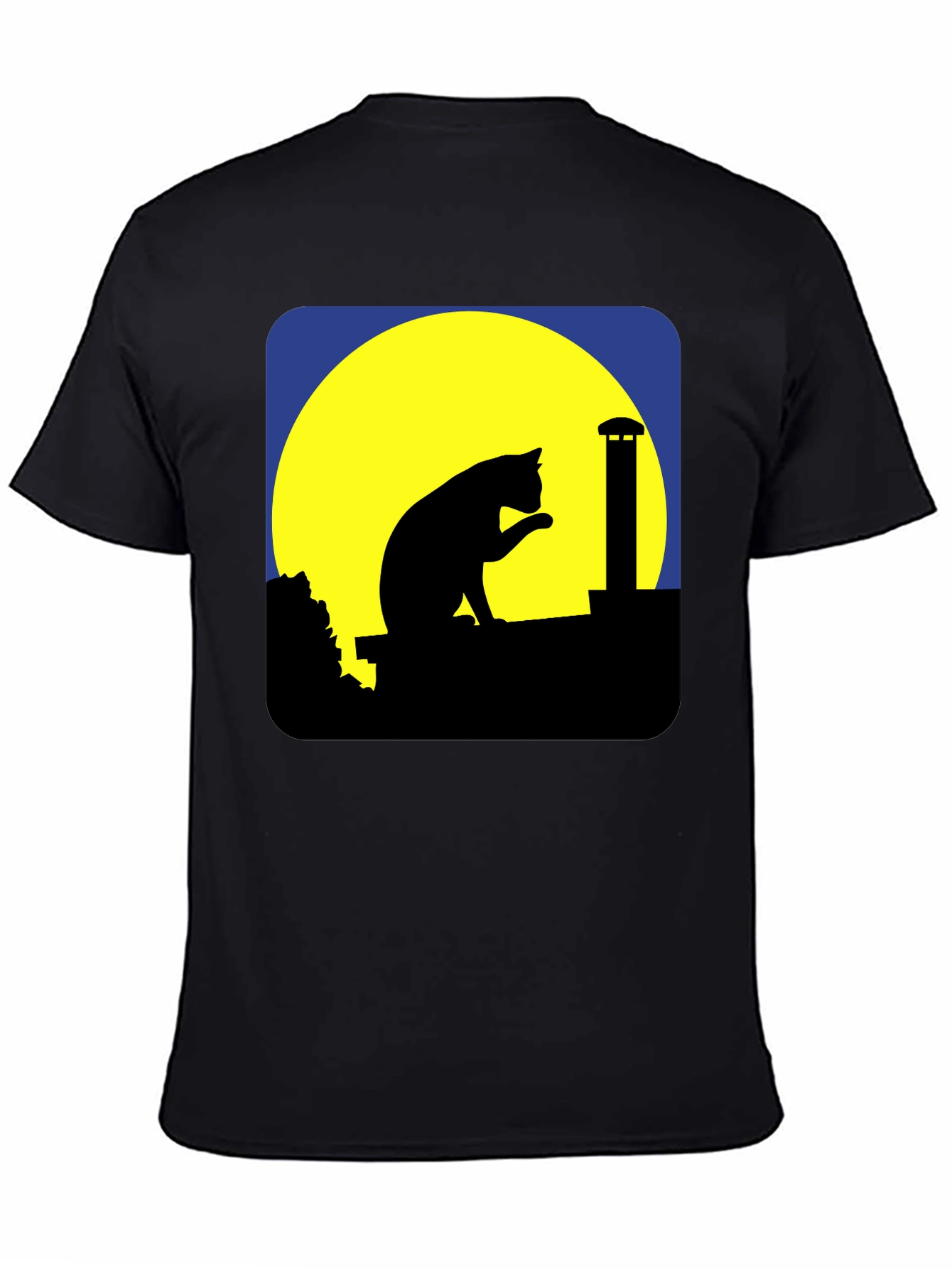 Black Cat On Rooftop Silhouette Graphic Tee - Black view 4