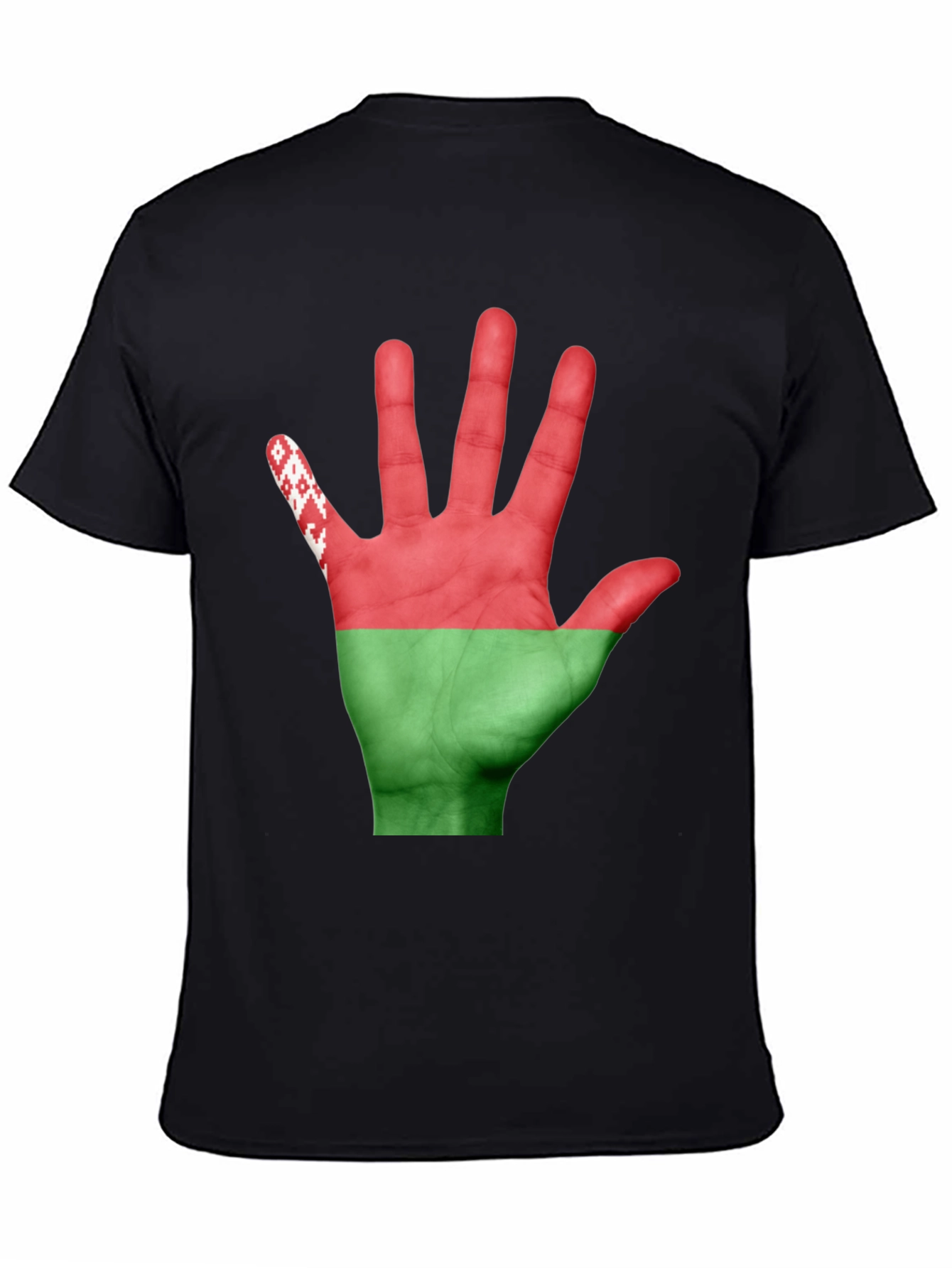 Black Belarus Flag Hand Print Black T-Shirt view 4