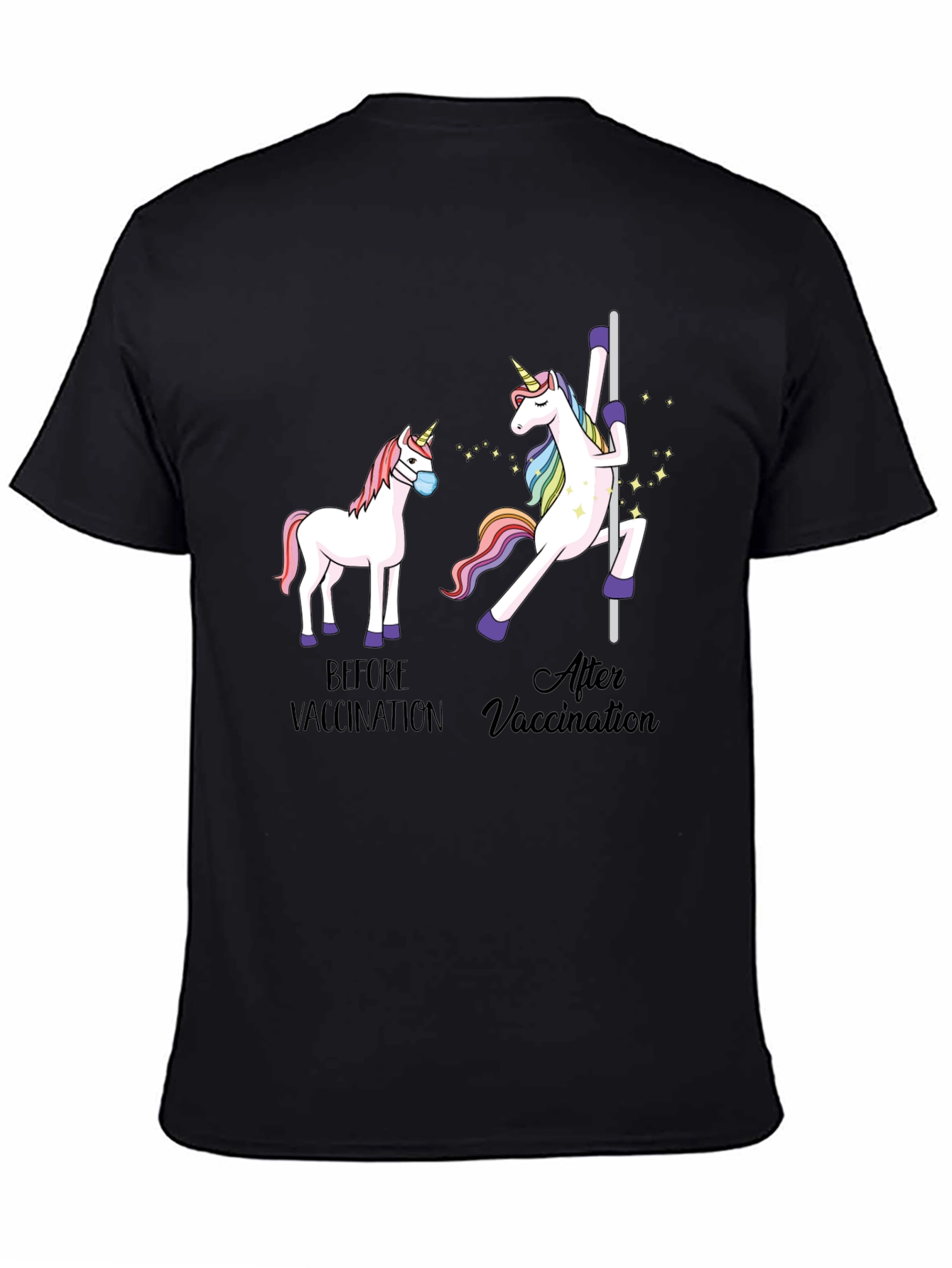 Black Vaccinated Unicorn Graphic Tee - Funny Health T-Shirt view 4