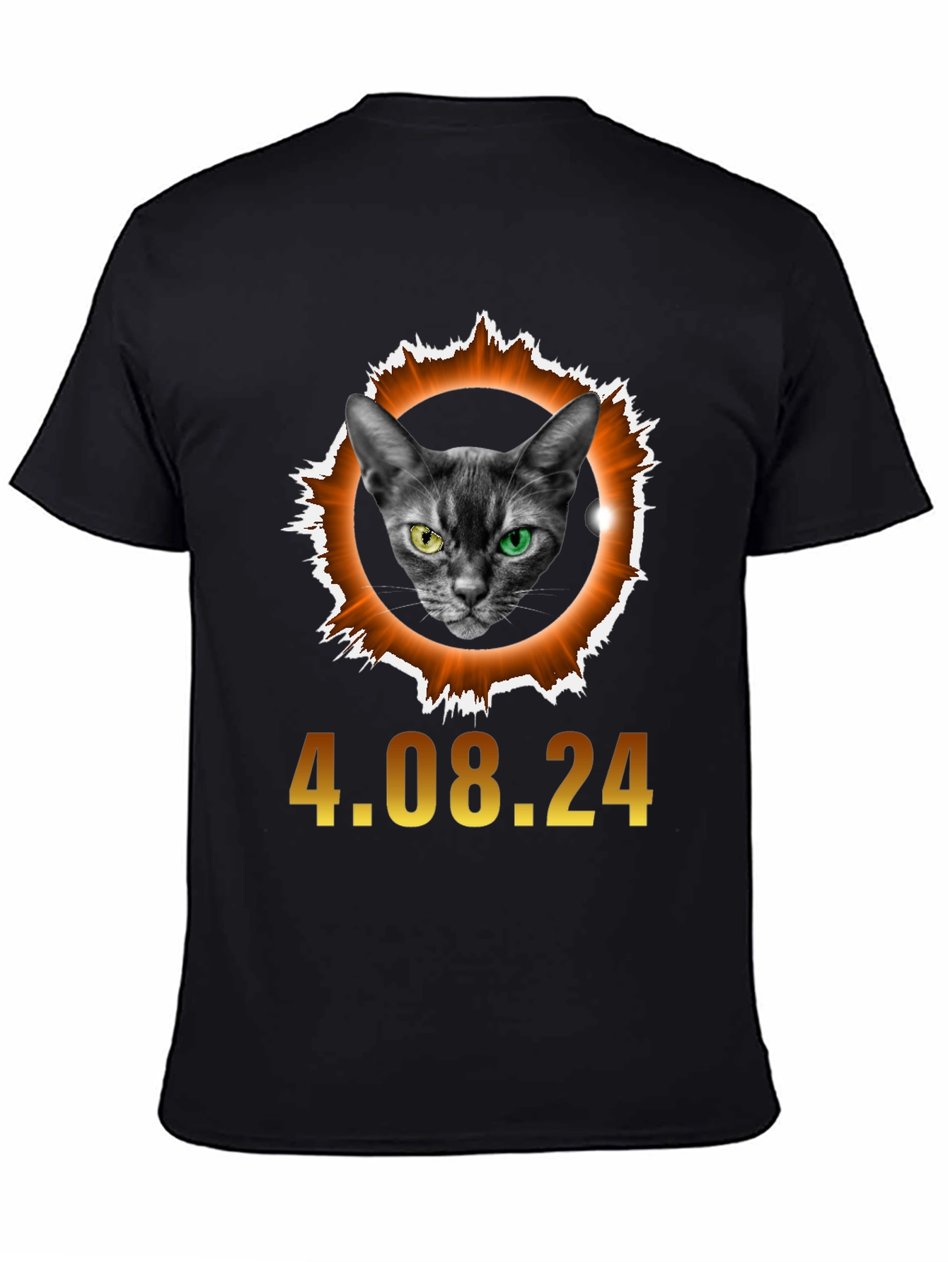 Black Eclipse Cat T-Shirt - April 8th, 2024 Solar Event view 4