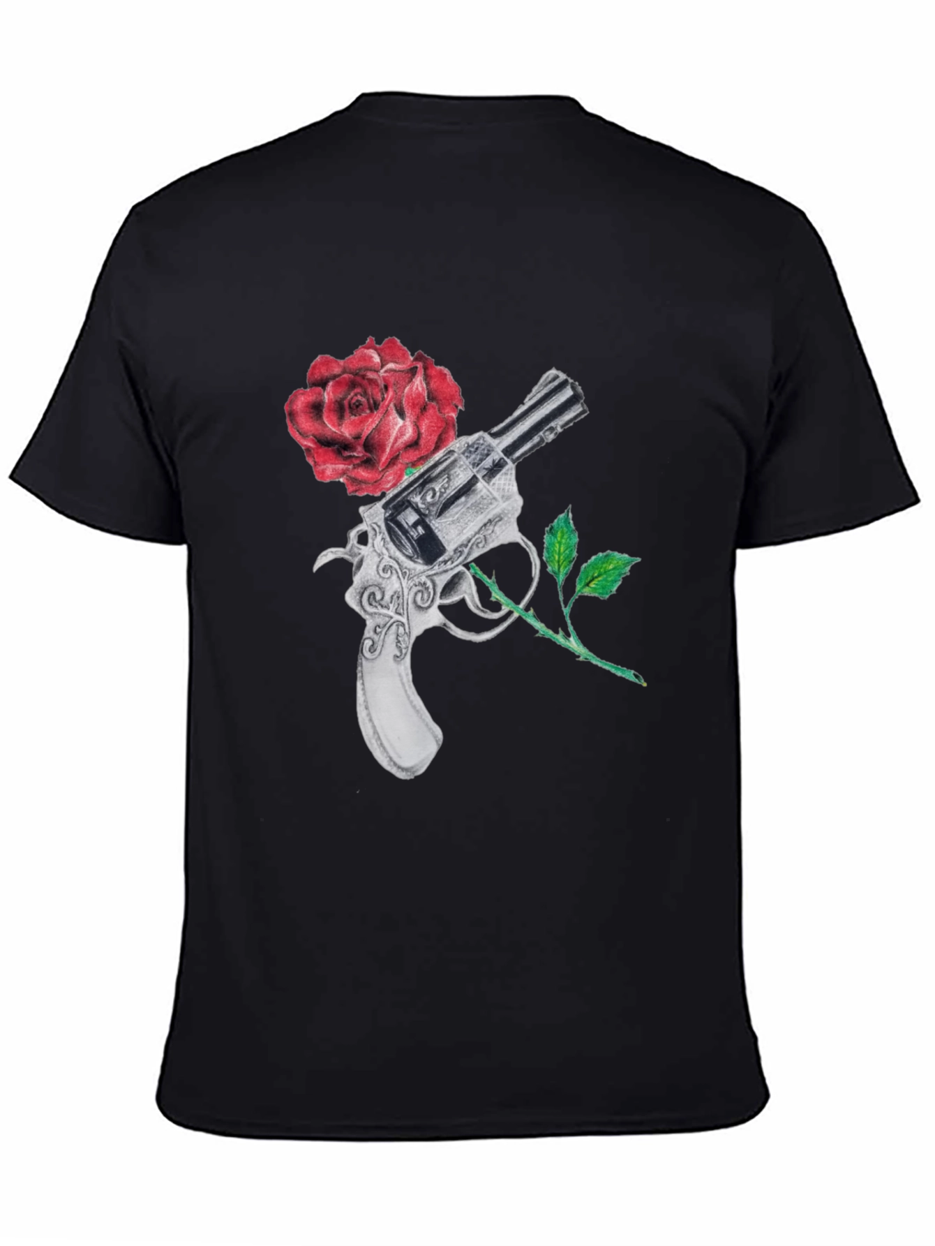 Black Gun and Rose Graphic Black T-Shirt view 4
