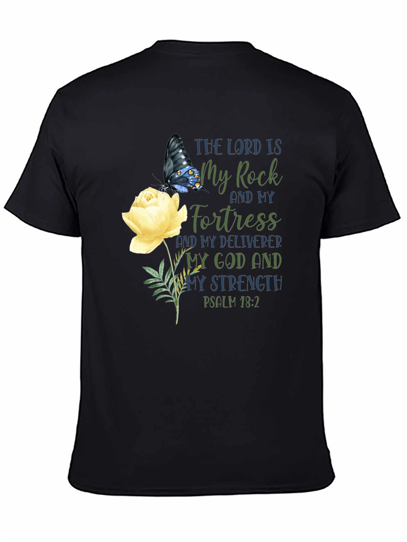 The Lord Is My Rock T-Shirt, Butterfly & Rose Design - 4
