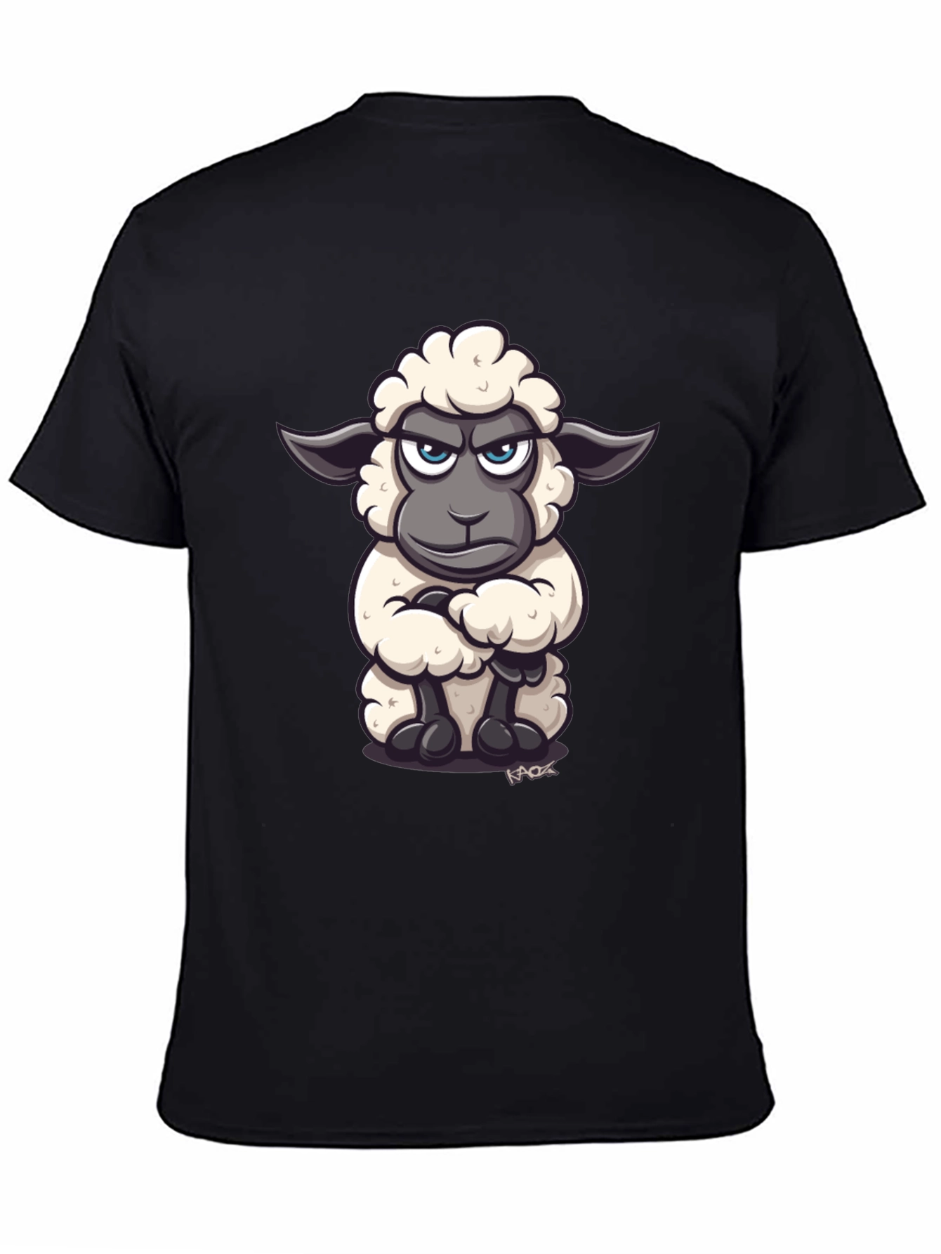 Black Grumpy Sheep Graphic Tee - Unique Cartoon Design view 4