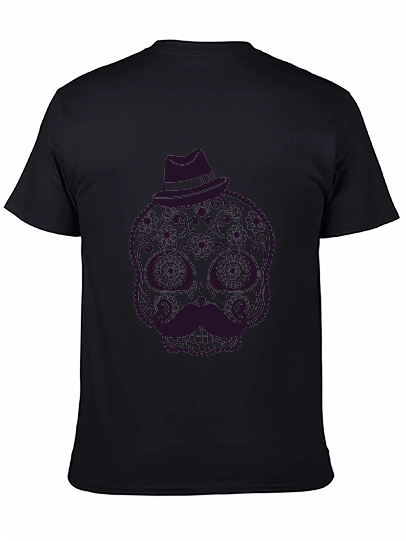 Black Sugar Skull Mustache Graphic Tee - Black view 4