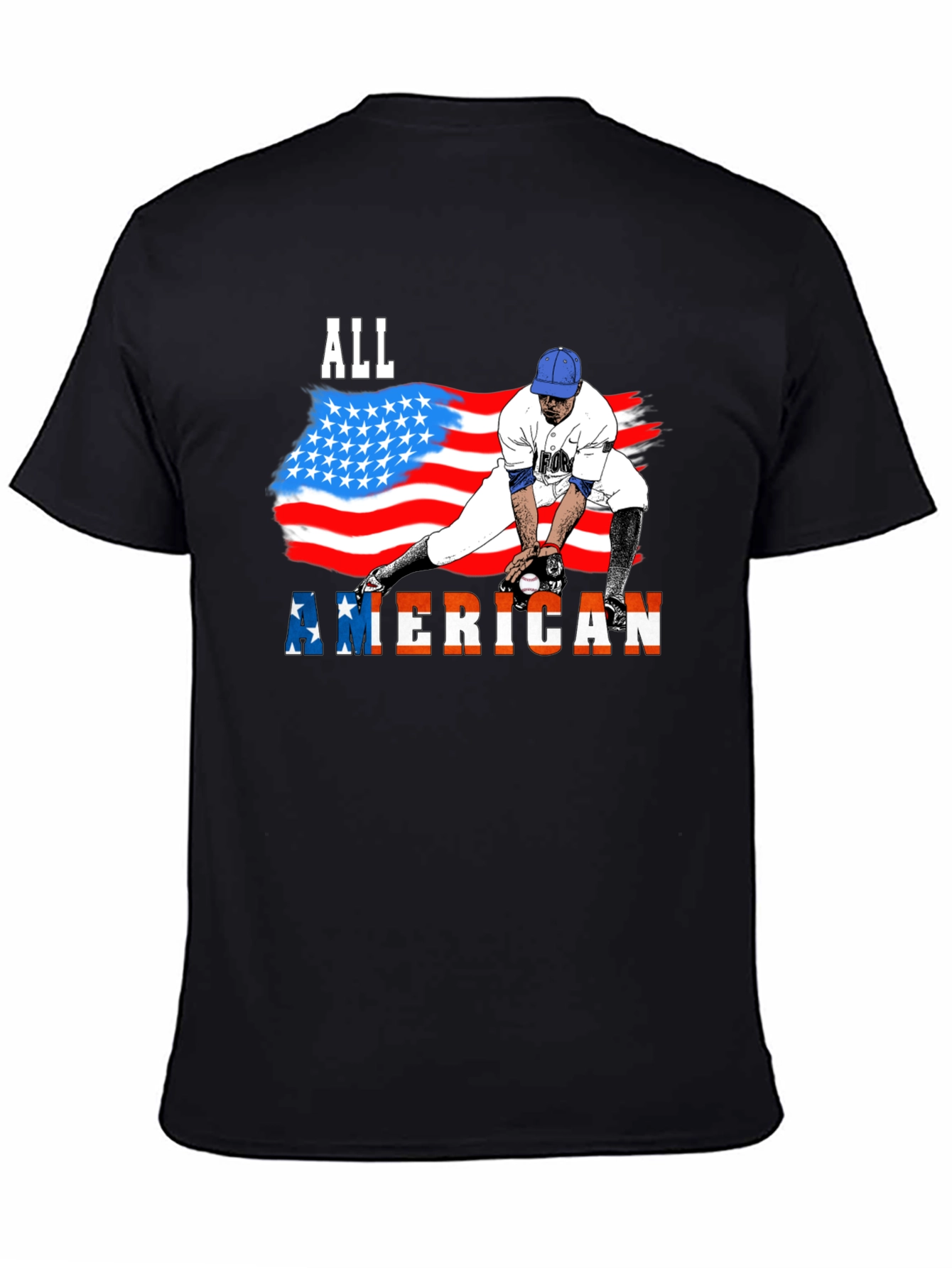 Black All American Baseball T-Shirt - Patriotic USA Flag Design view 4
