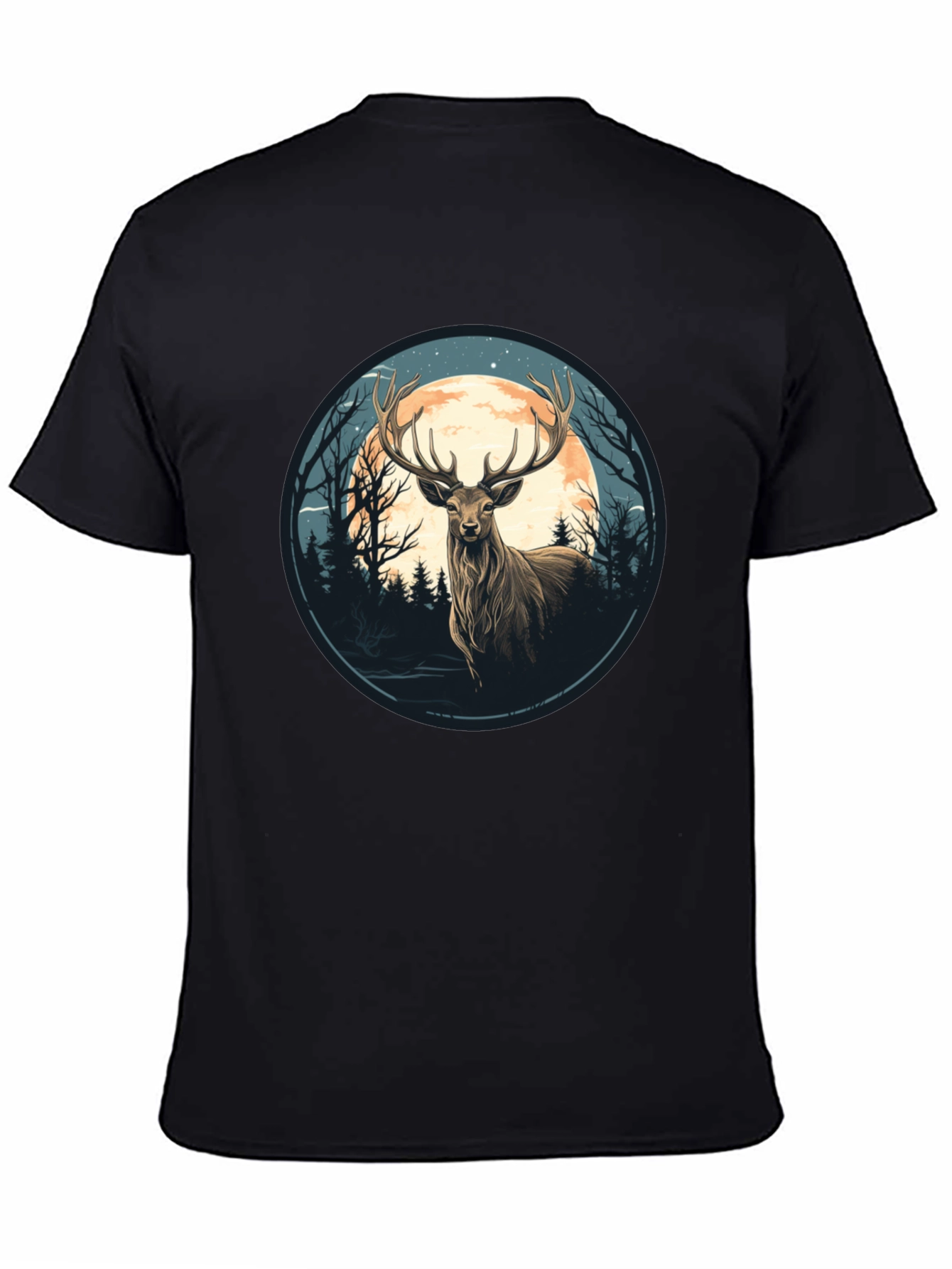 Black Deer Moon Graphic Tee - Nature Inspired Black T-Shirt view 4