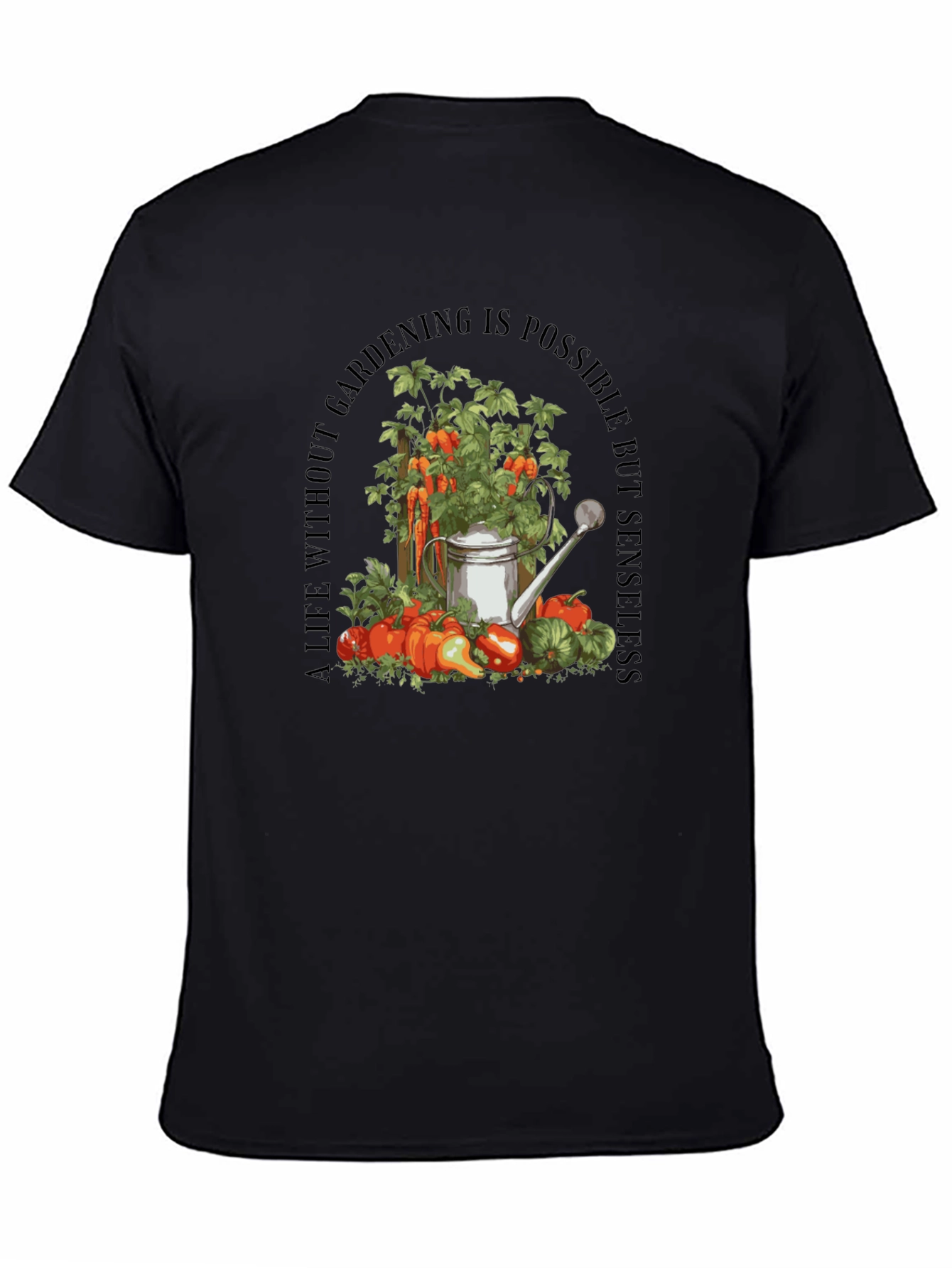 Black Gardening Theme Black T-Shirt view 4