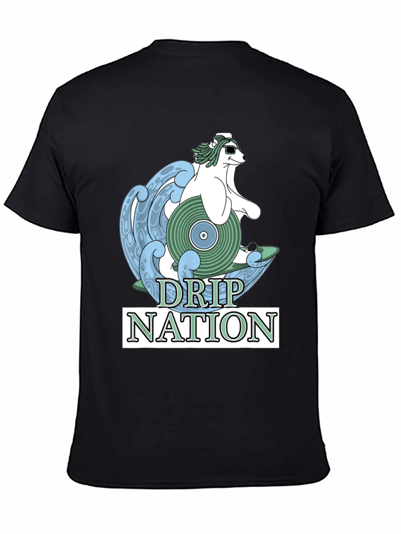 Black Drip Nation Polar Bear Surfing T-Shirt view 4