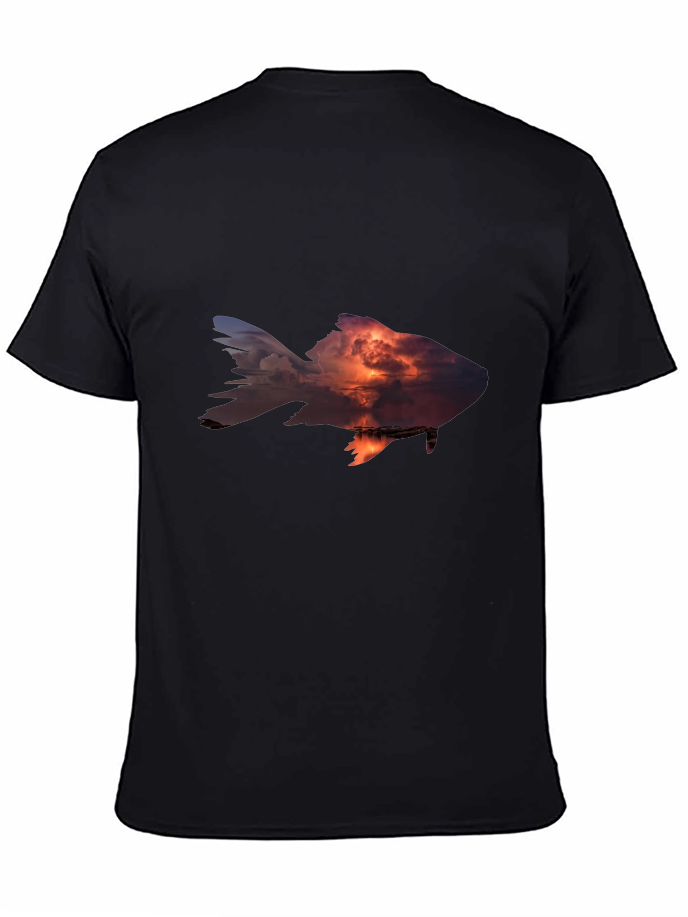 Black Sunset Fish Graphic Tee - Stylish Men's Black T-Shirt view 4