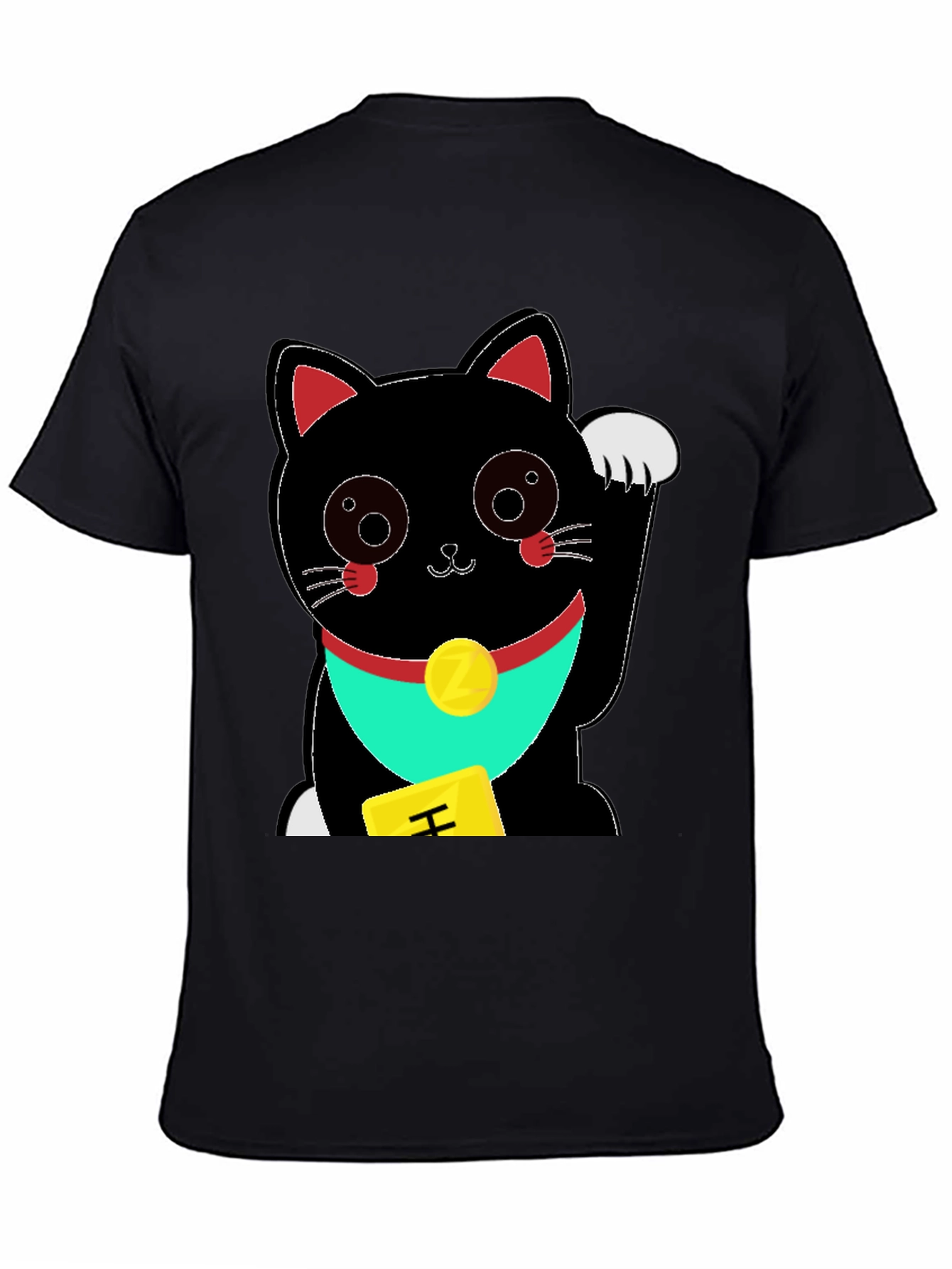Black Lucky Cat Graphic Tee - Soft Black Cotton T-Shirt view 4