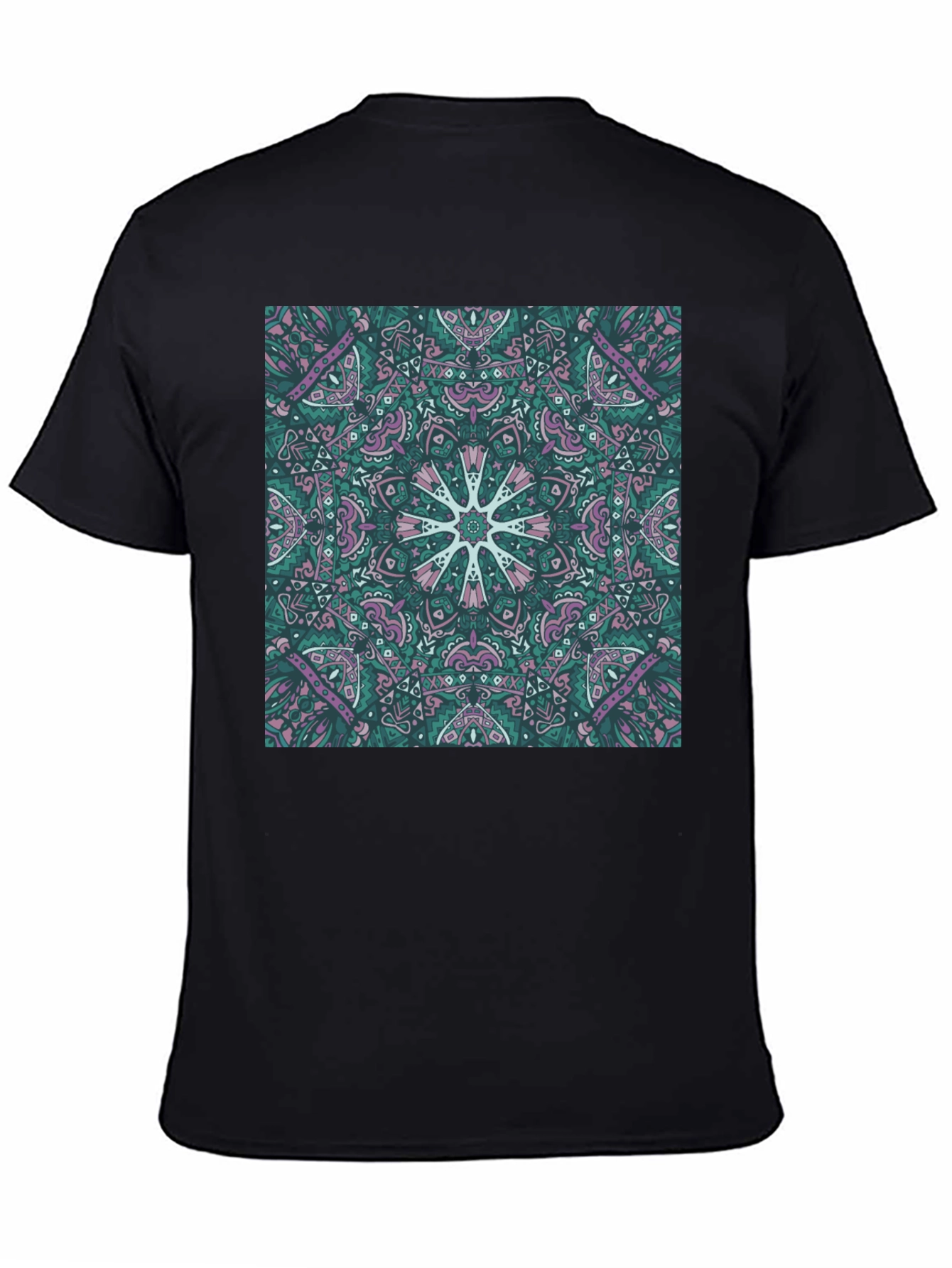 Black Abstract Mandala Print Black T-Shirt view 4
