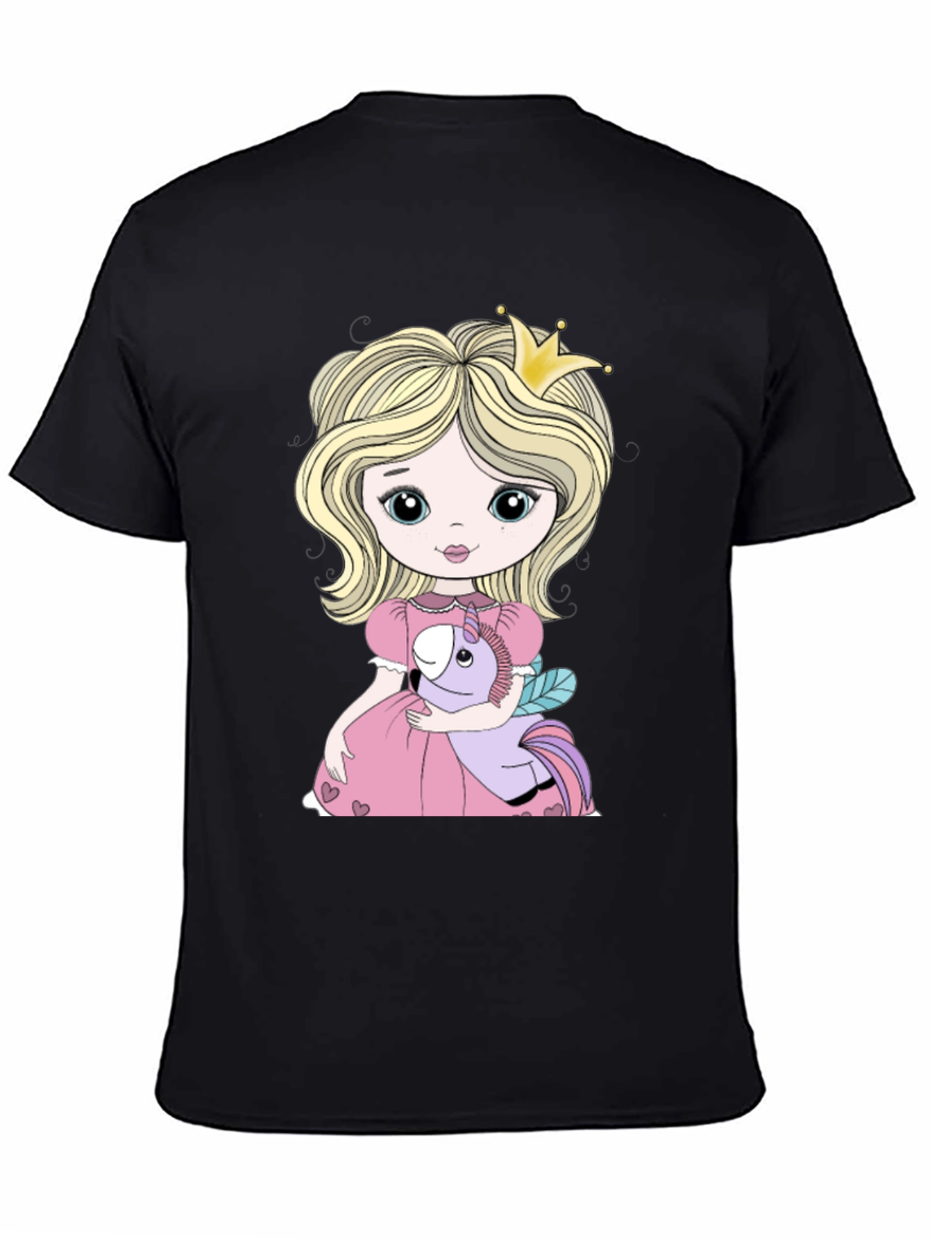 Black Princess Girl with Unicorn Toy Graphic T-Shirt view 4