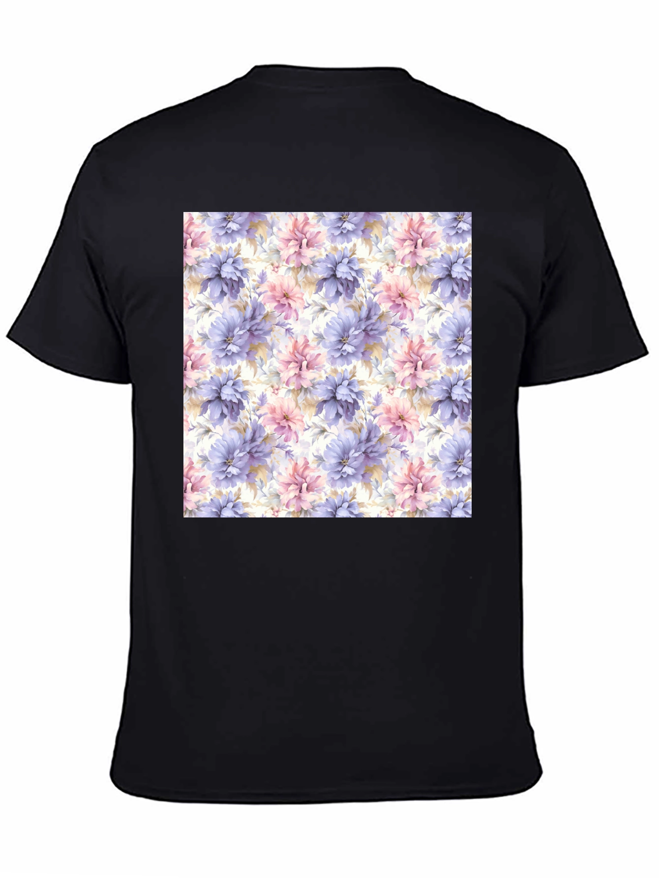 Black Floral Pattern Black T-Shirt view 4