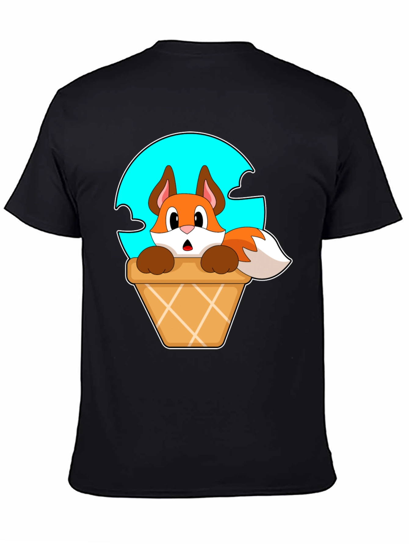 Black Fox in Ice Cream Cone T-Shirt - Cartoon Animal Tee view 4
