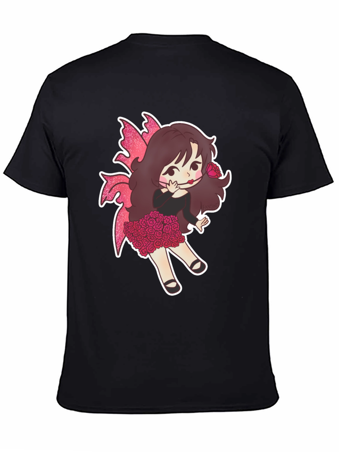 Black Whimsical Fairy Girl Graphic T-Shirt view 4