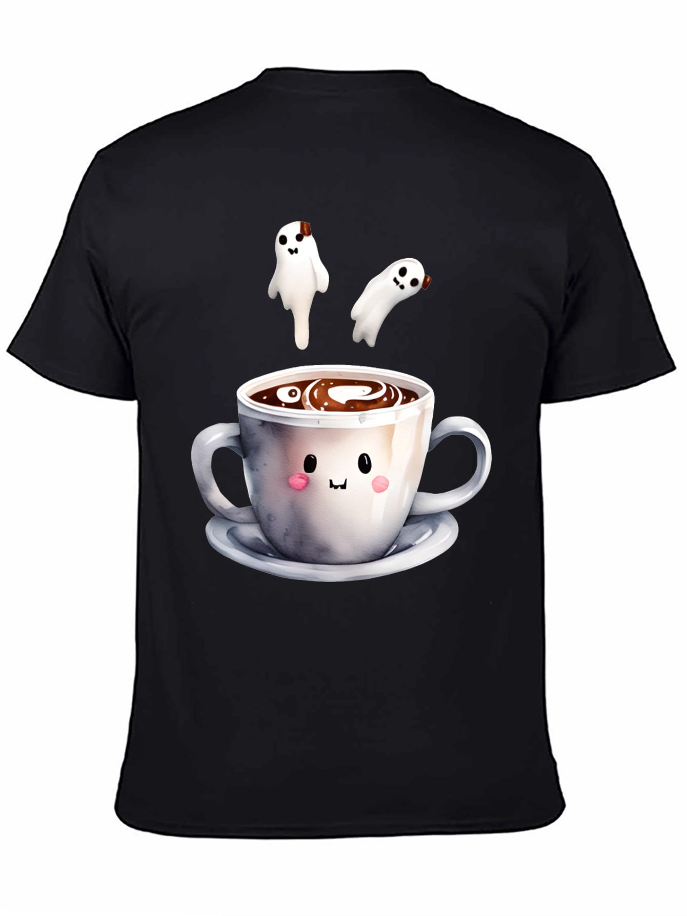 Black Cute Ghost Coffee T-Shirt, Spooky Season Apparel view 4