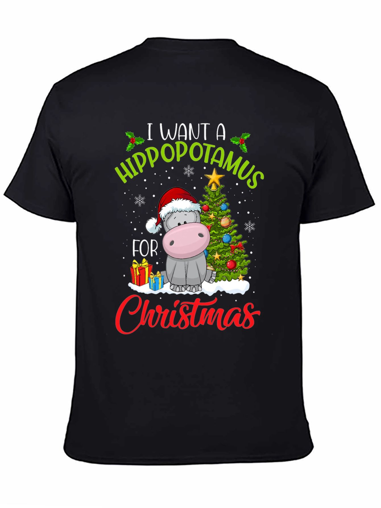 Black Hippo Christmas T-Shirt view 4