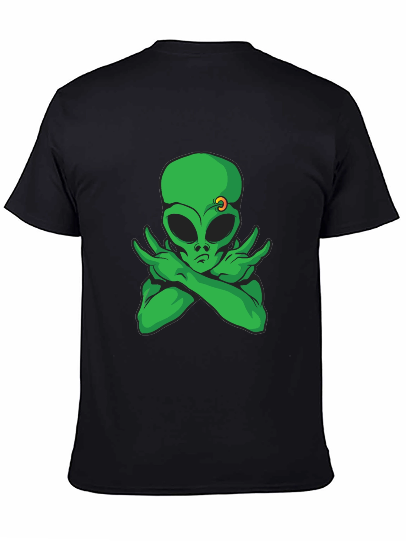 Black Cool Alien Graphic Tee - Black Cotton T-Shirt view 4