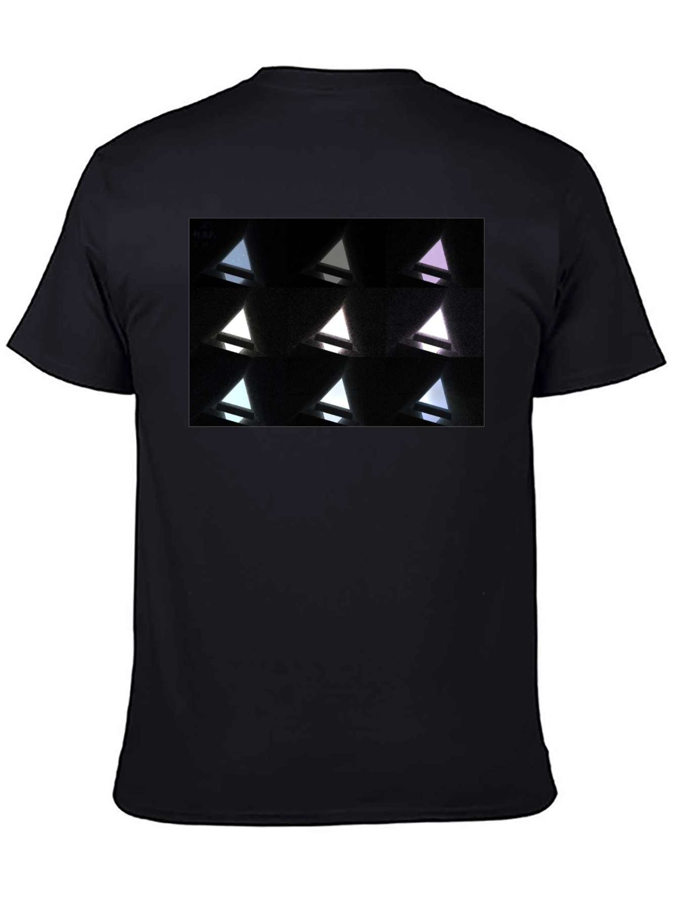 Black Abstract Geometric Triangle Pattern Black T-Shirt view 4