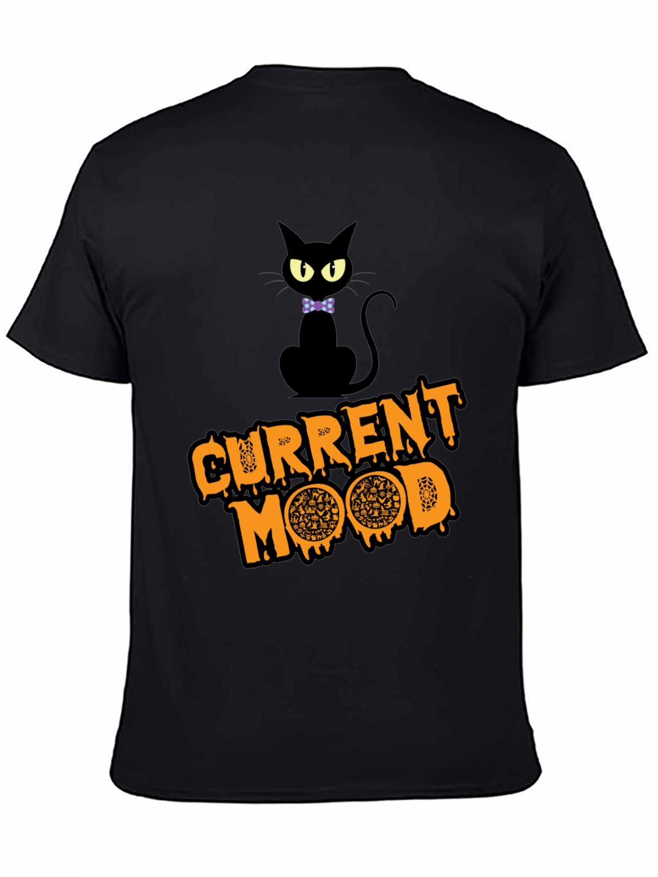 Black Current Mood Pizza Cat T-Shirt view 4