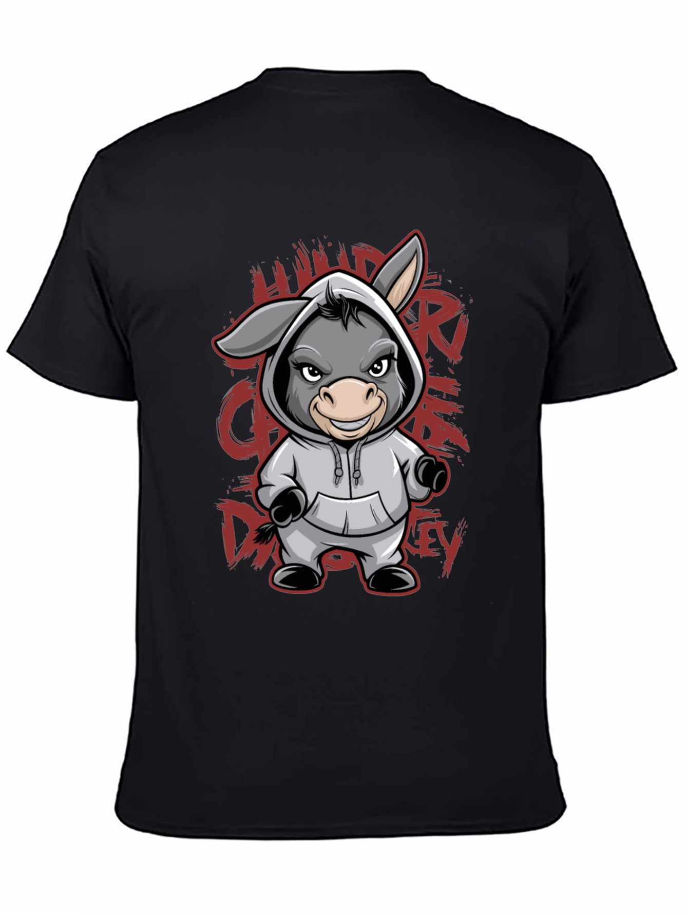 Black Hooded Donkey T-Shirt - Funny Animal Graphic Tee view 4