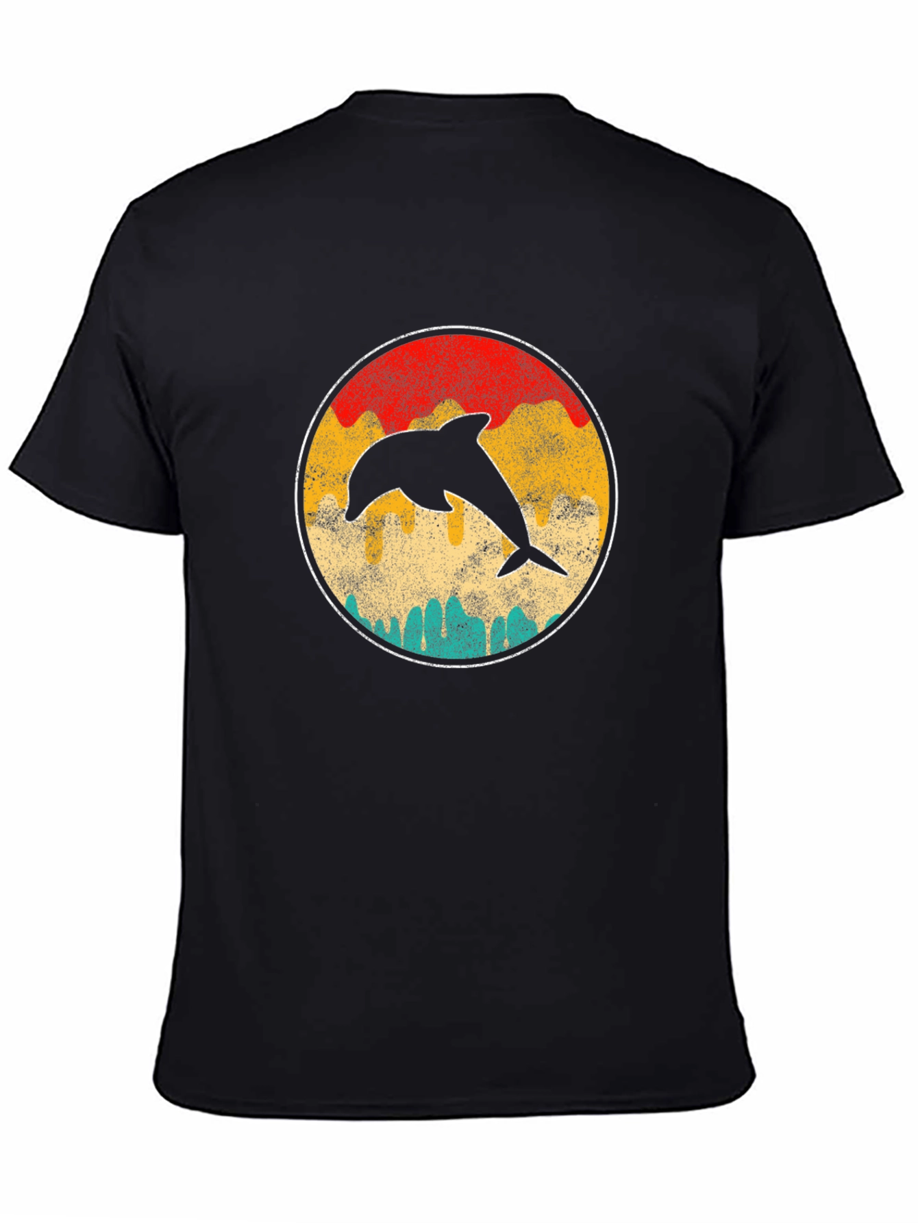 Black Retro Dolphin Sunset T-Shirt - Classic Design view 4
