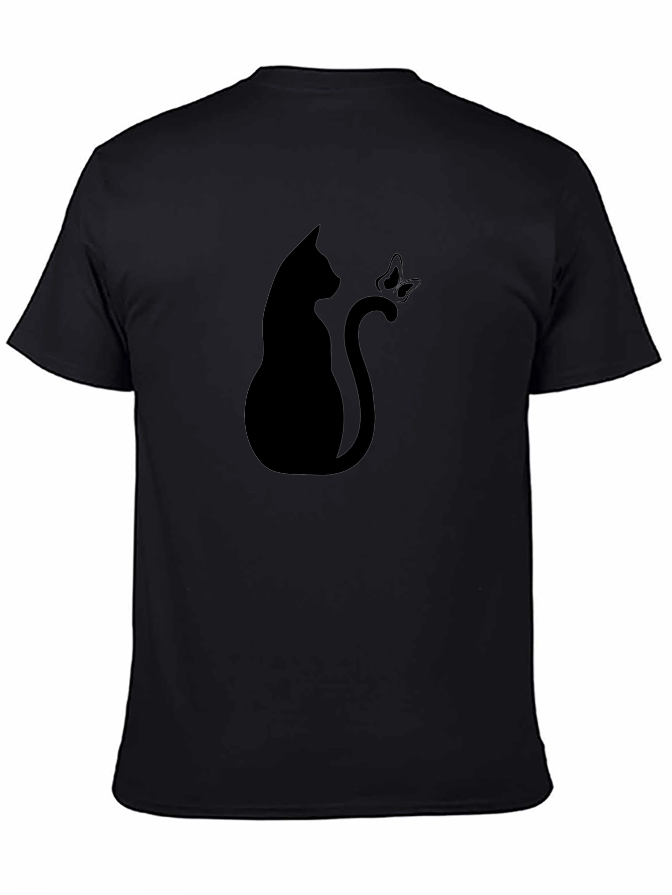 Black Cat & Butterfly Graphic Tee - Stylish Black T-Shirt view 4