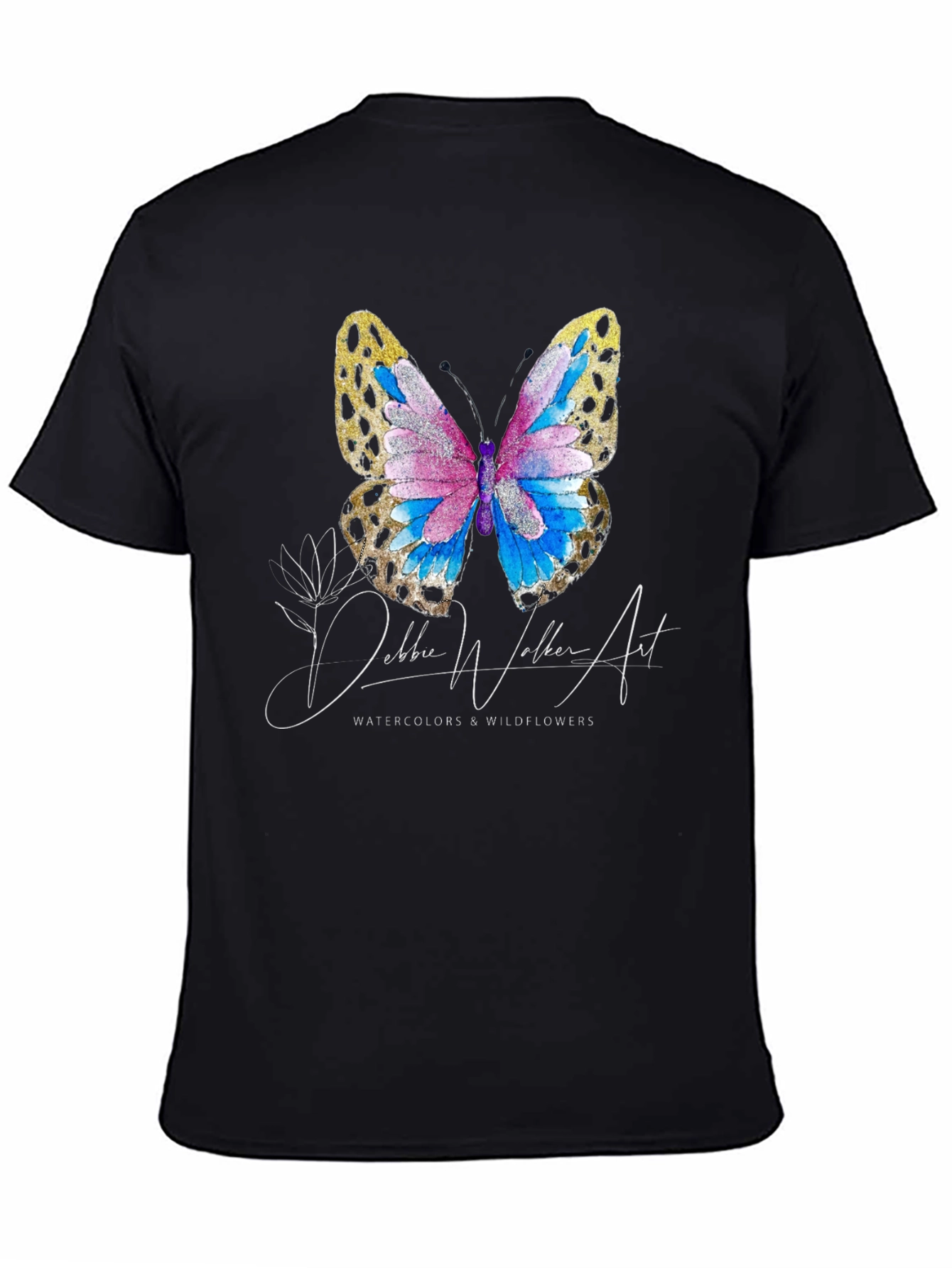 Black Butterfly Watercolor T-Shirt - Nature Inspired Art Tee view 4