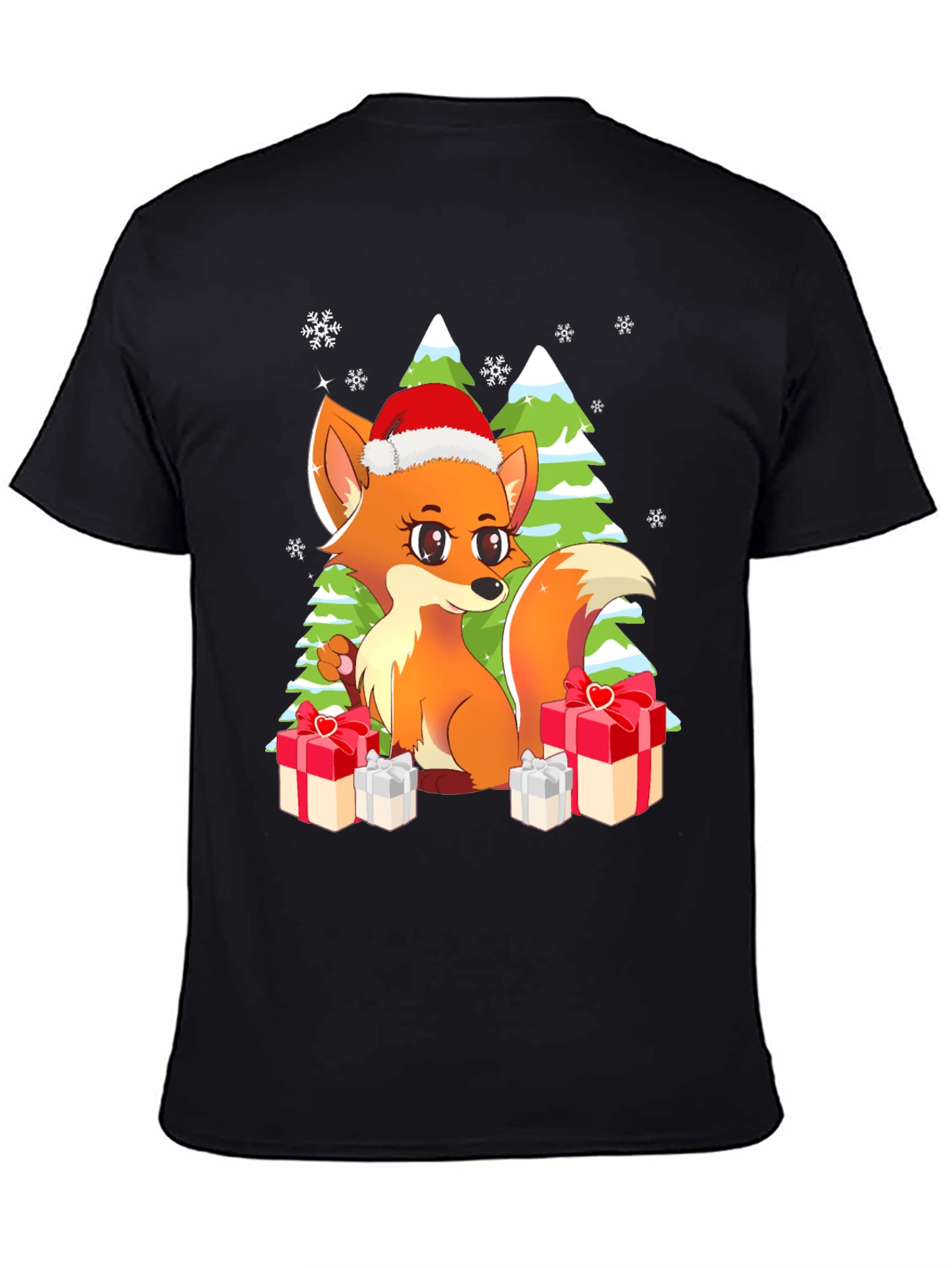 Black Festive Fox Graphic Tee - Holiday Gift view 4