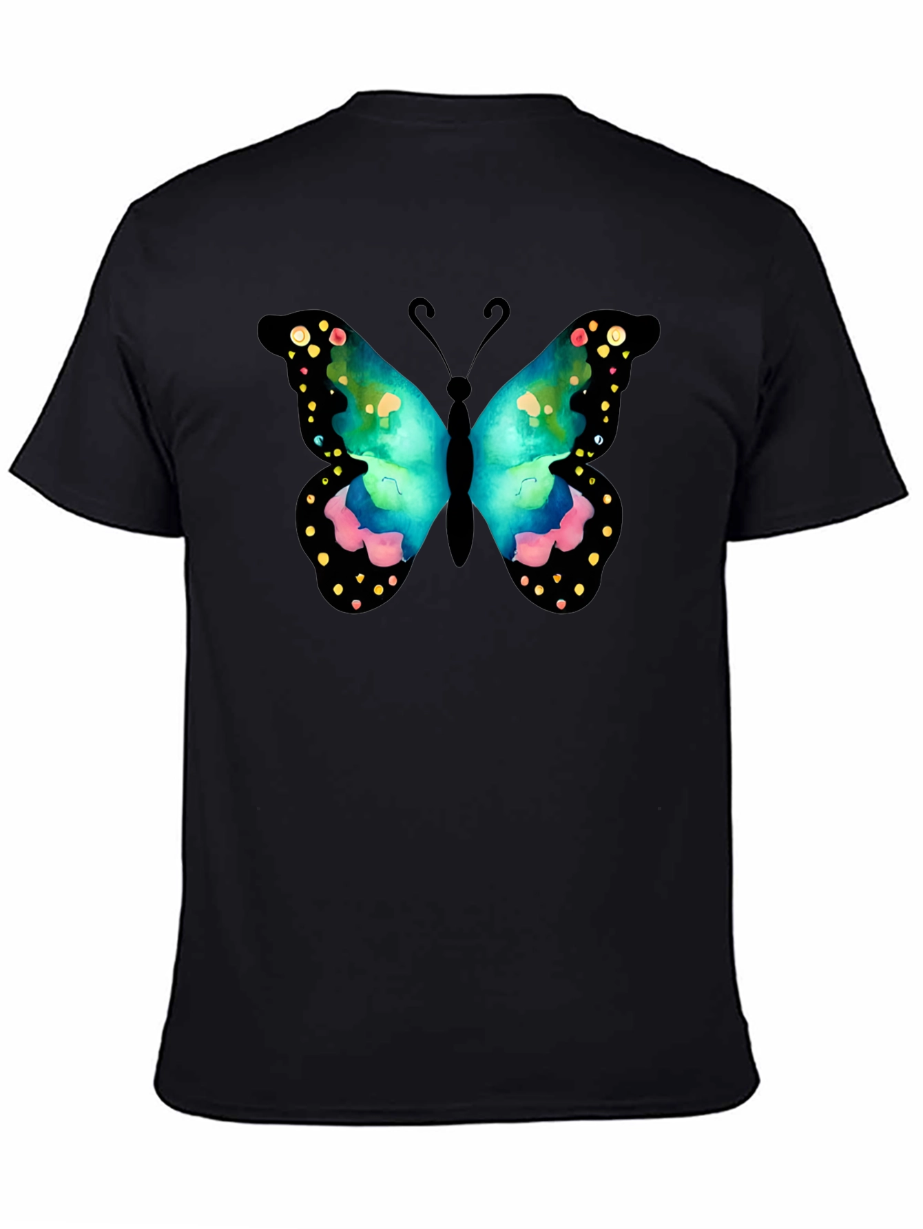 Black Butterfly Graphic Print Crew Neck T-Shirt view 4