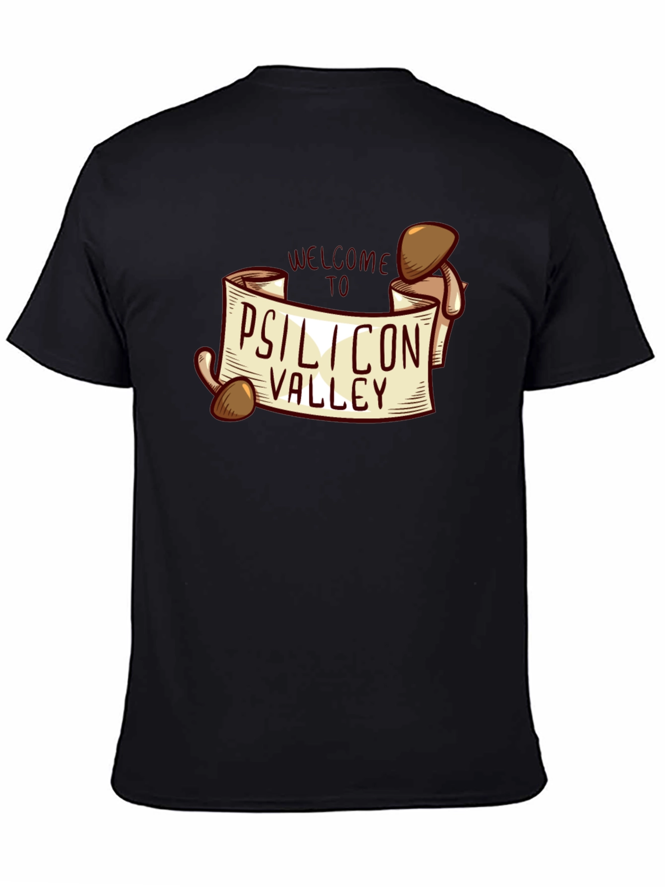 Black Psilicon Valley T-Shirt - Funny Mushroom Graphic Tee view 4