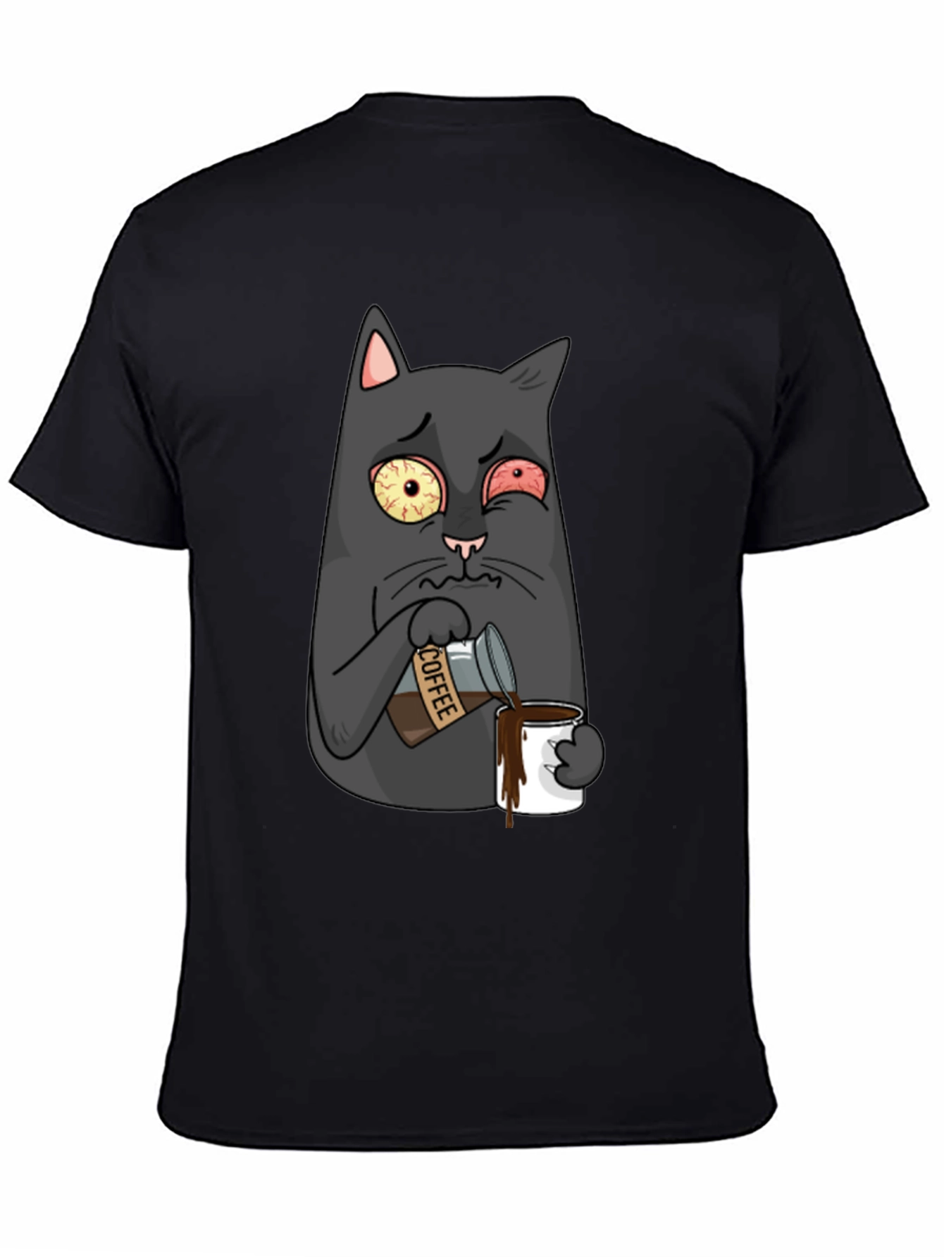 Black Coffee Cat T-Shirt - Funny Cartoon Graphic Tee view 4
