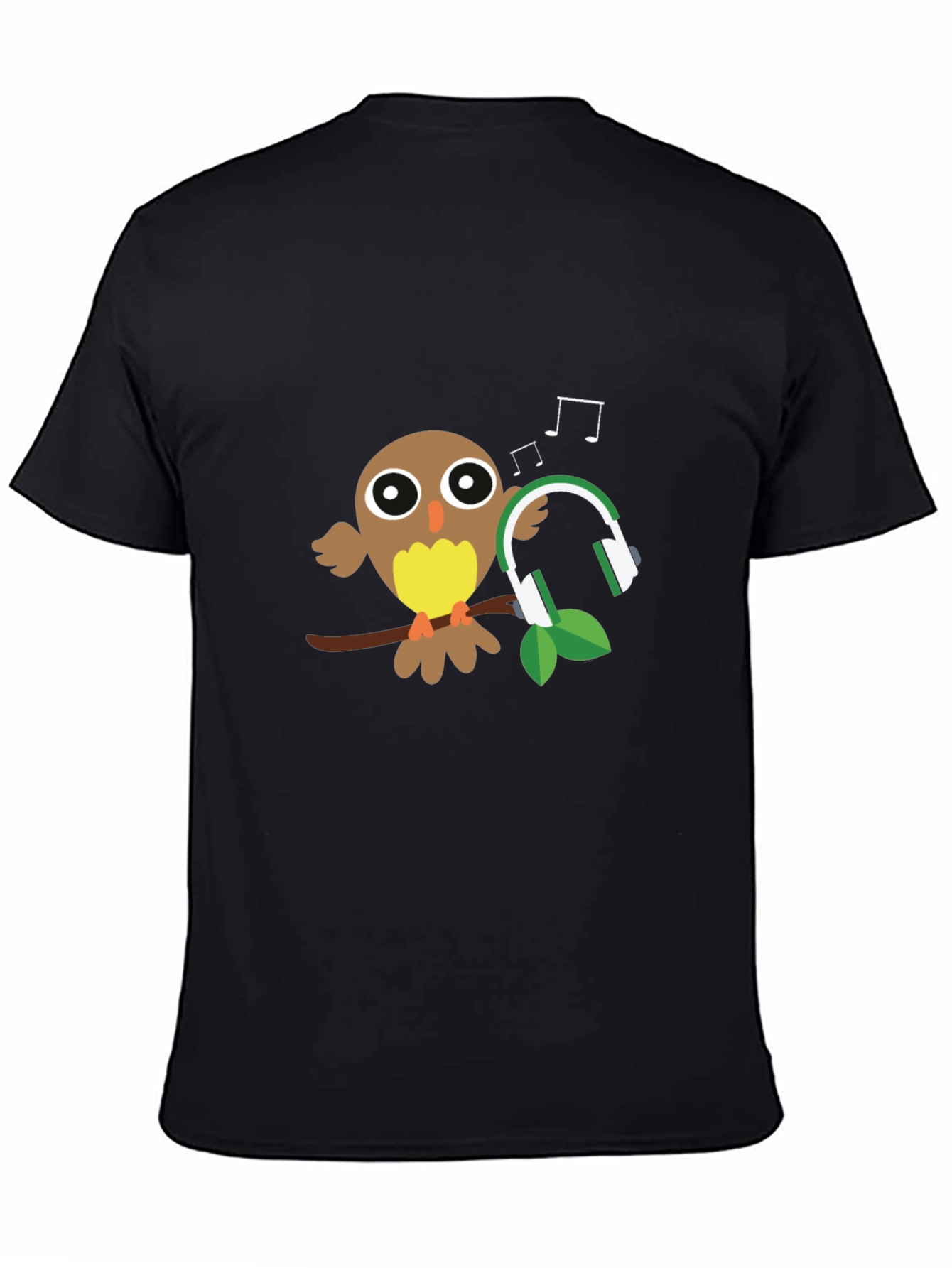 Black Owl with Headphones Graphic T-Shirt view 4