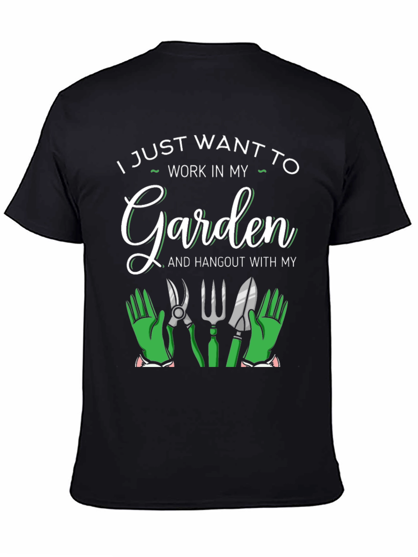 Black Gardening Lover T-Shirt: Work in My Garden view 4