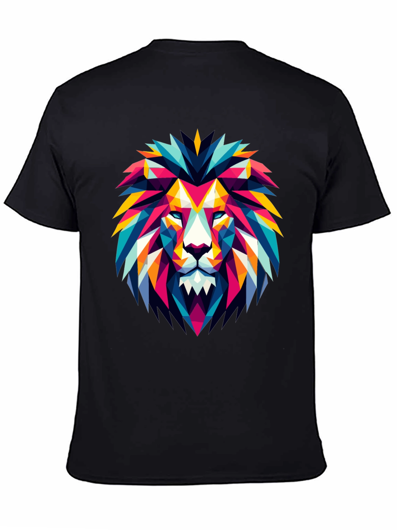 Black Geometric Lion Graphic Black T-Shirt view 4