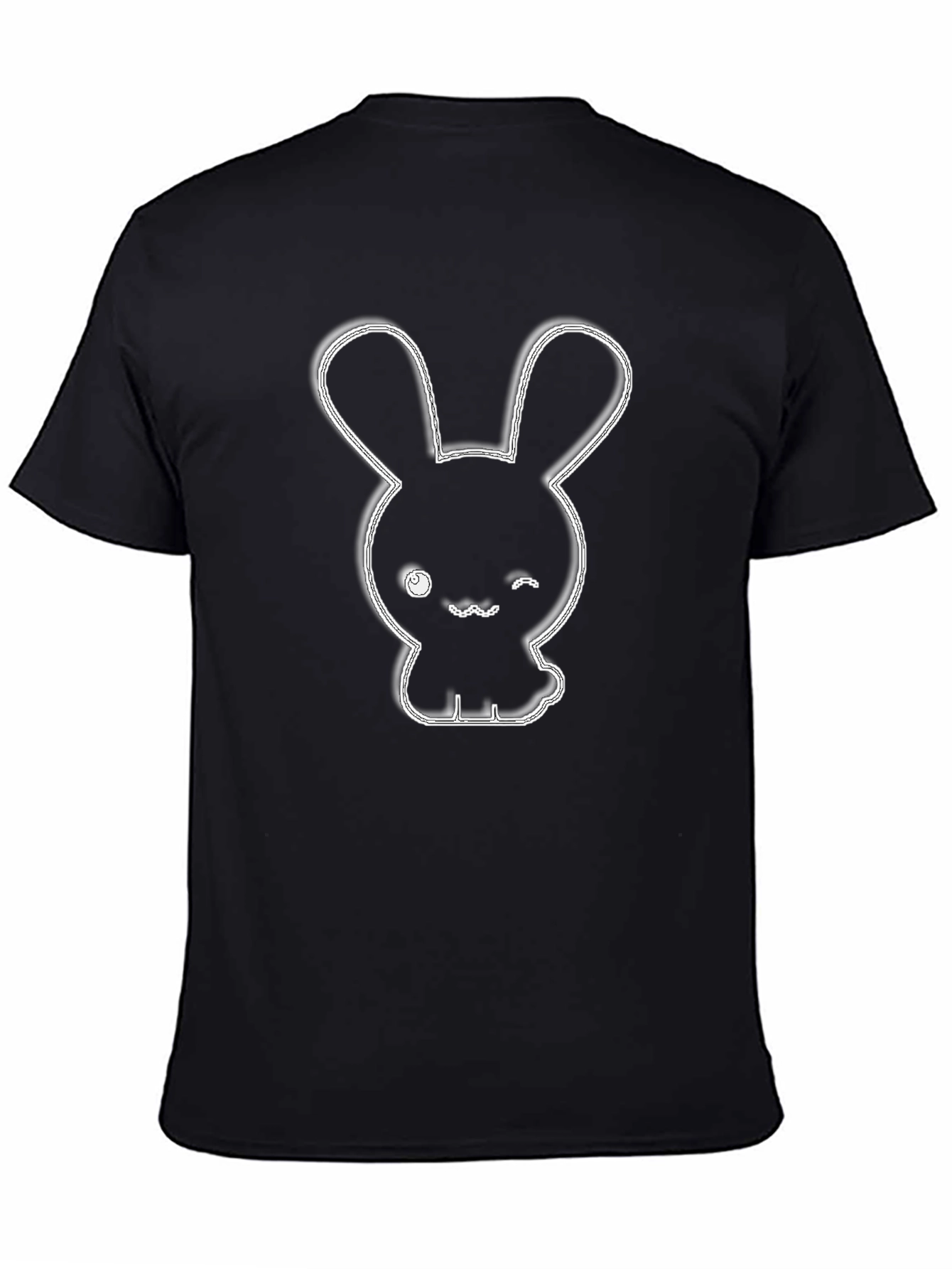 Black Cute Bunny Graphic Tee - Black Cotton Blend view 4
