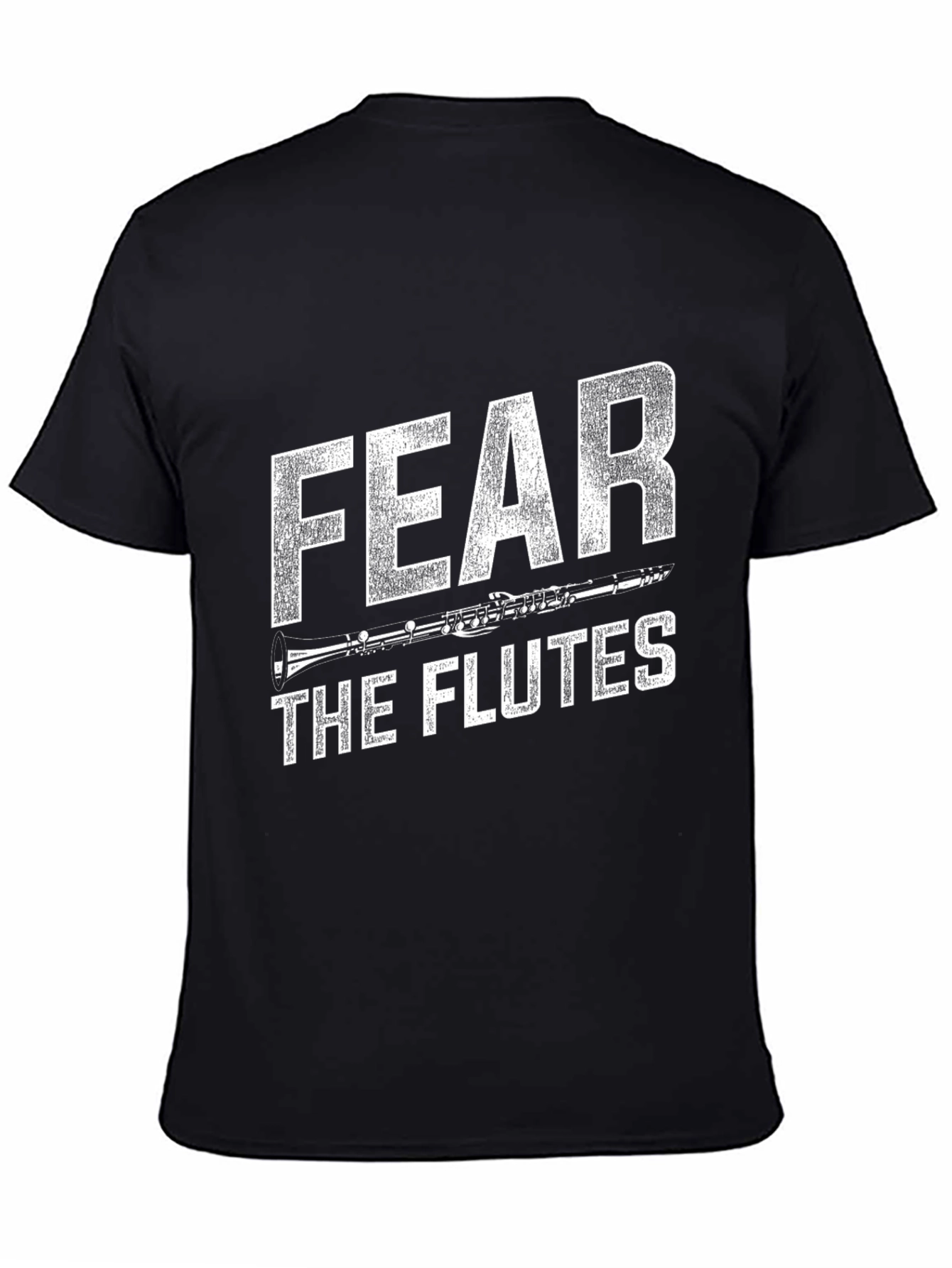 Black Fear the Flutes Funny Music T-Shirt view 4