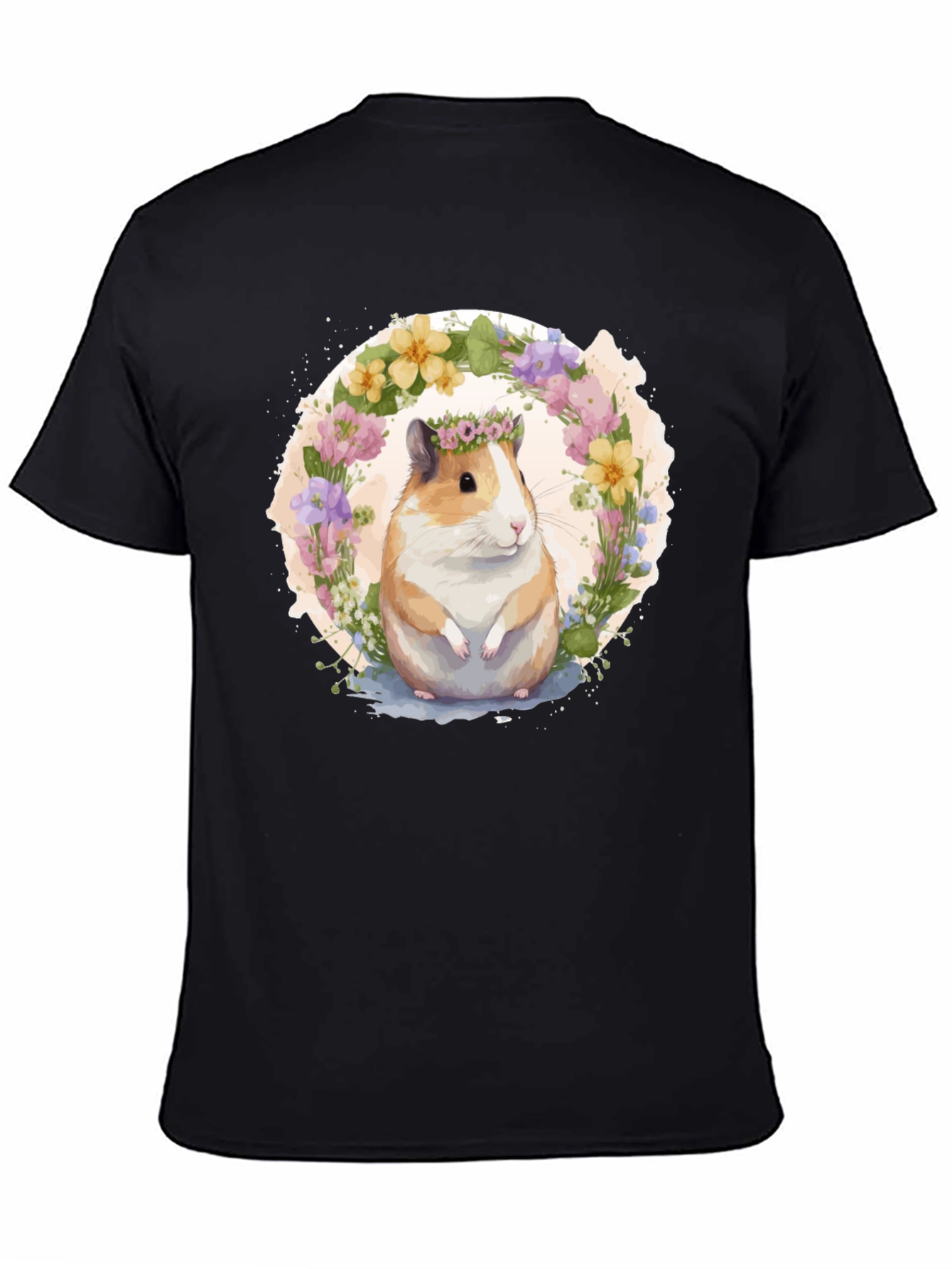 Black Guinea Pig Floral Wreath Graphic Tee view 4